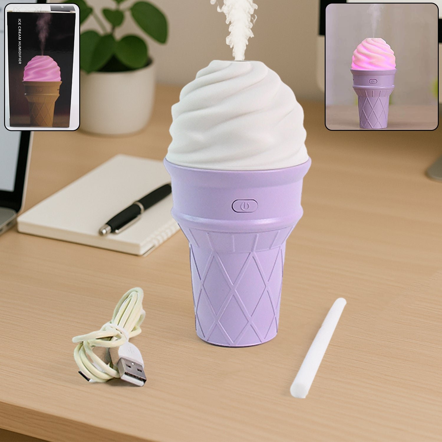 Ice Cream Cone Shape Air Freshener Humidifier (1Pc / Purple )