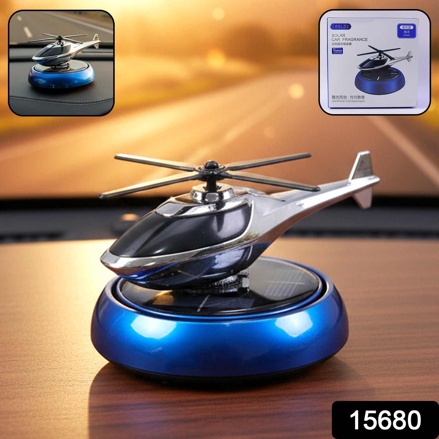 Solar Helicopter Car Dashboard Air Freshener Rotating Perfume Decor