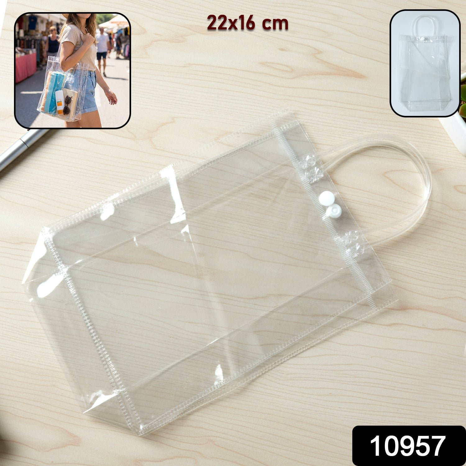 Transparent PVC Carry Bag (1 Pc, 22 x 16 Cm)
