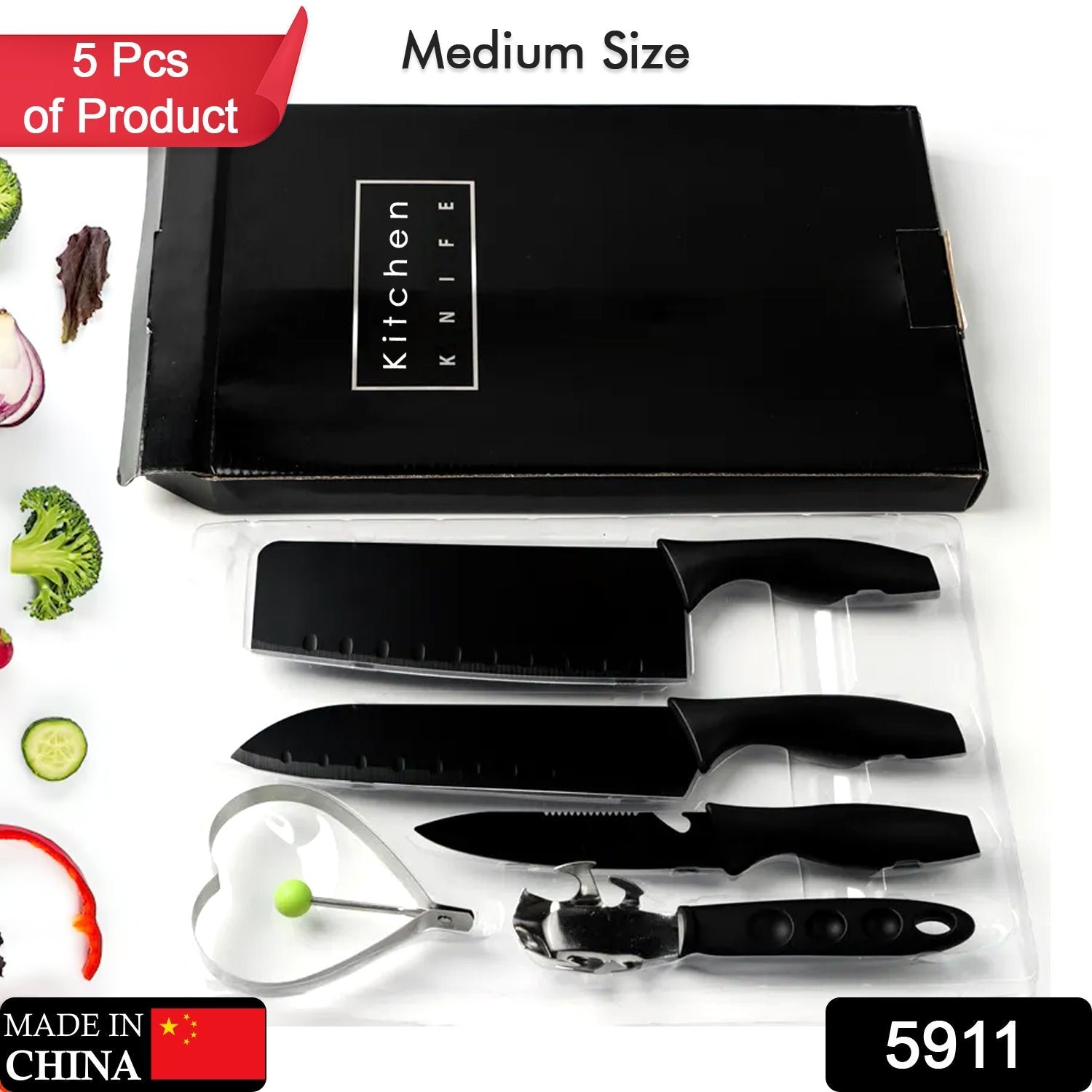 Stainless Steel Chef Knife Set, 5pc Kitchen Cutlery