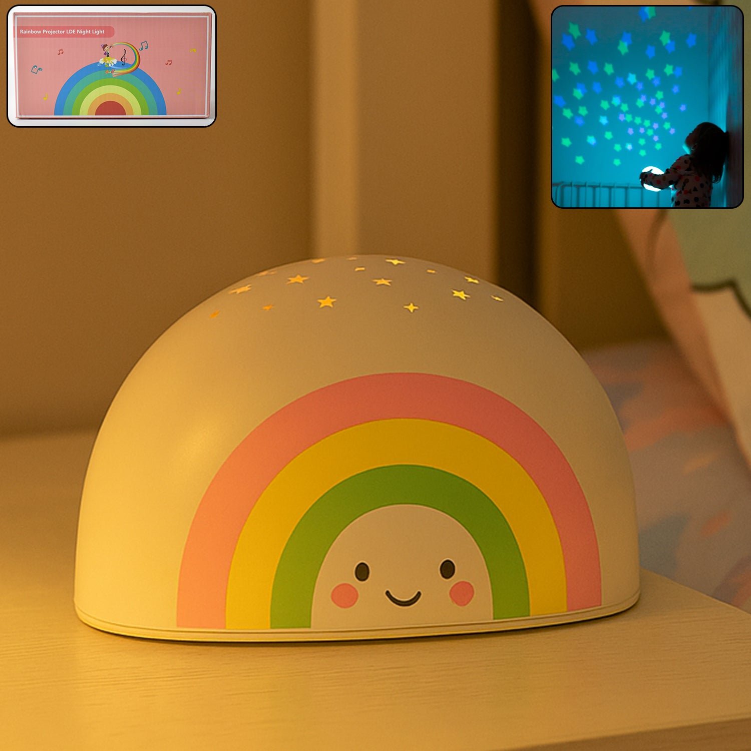 Rainbow projector LED Night Light for Kids (1 Pc (Music is not playing)