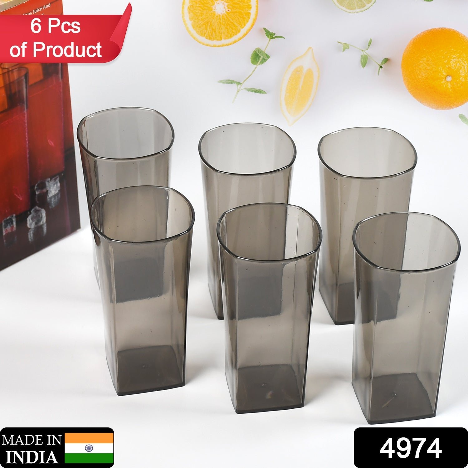 Unbreakable Transparent Square Design  Wine Tumbler Plastic Glass Set Pack of 6