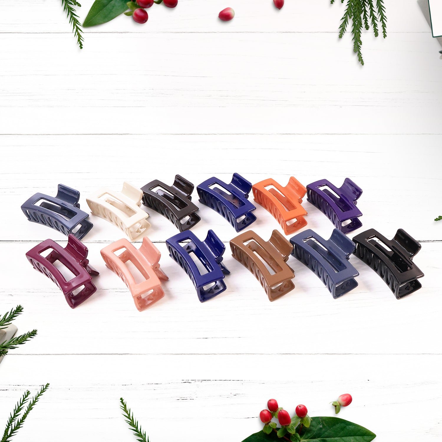 Matte Rectangle Hair Claw Clip for Women and Girls – Assorted Color Pack – 12 Pc