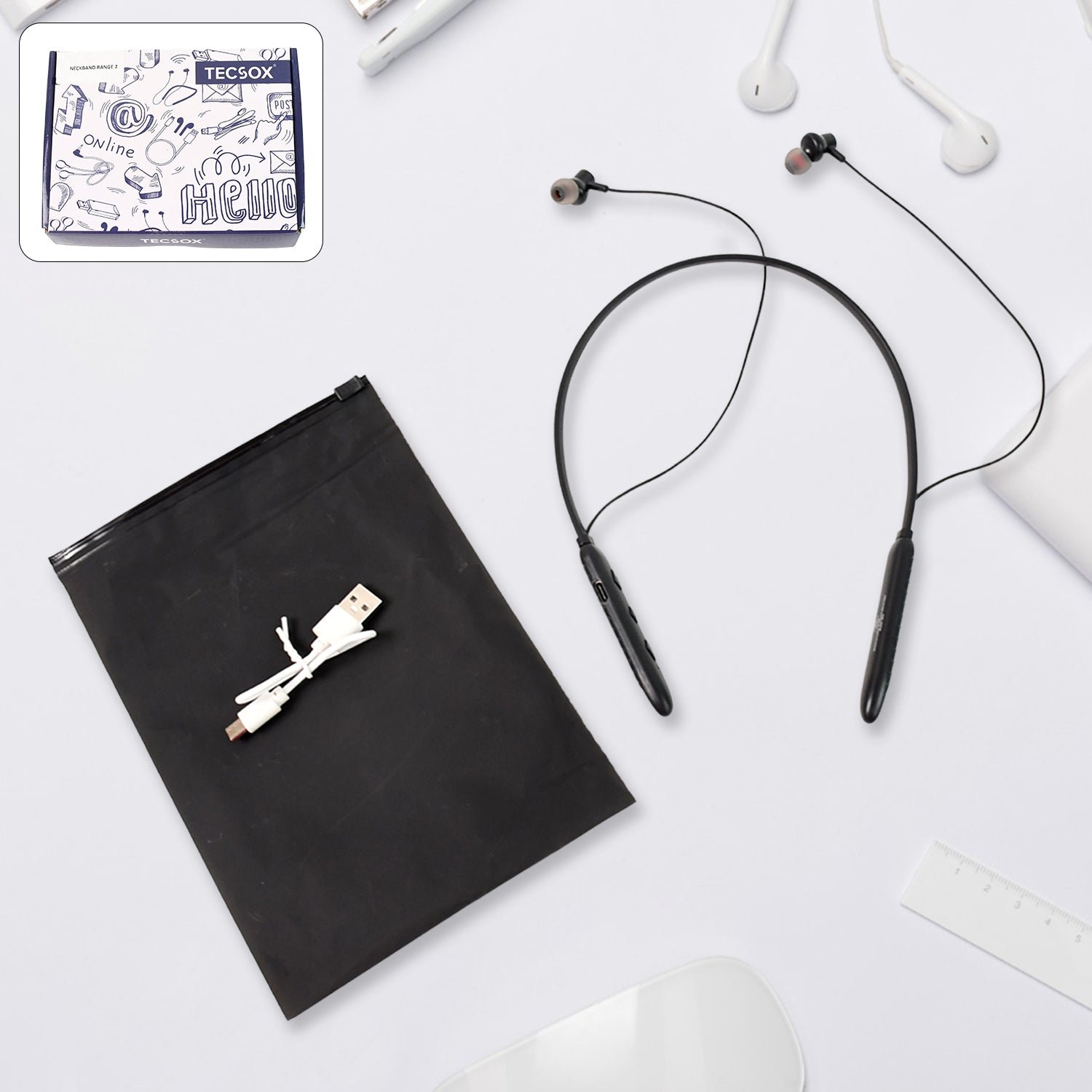 Bluetooth Wireless Neckband Earphones, 40H Playtime, IPX Water-Resistant, High Bass