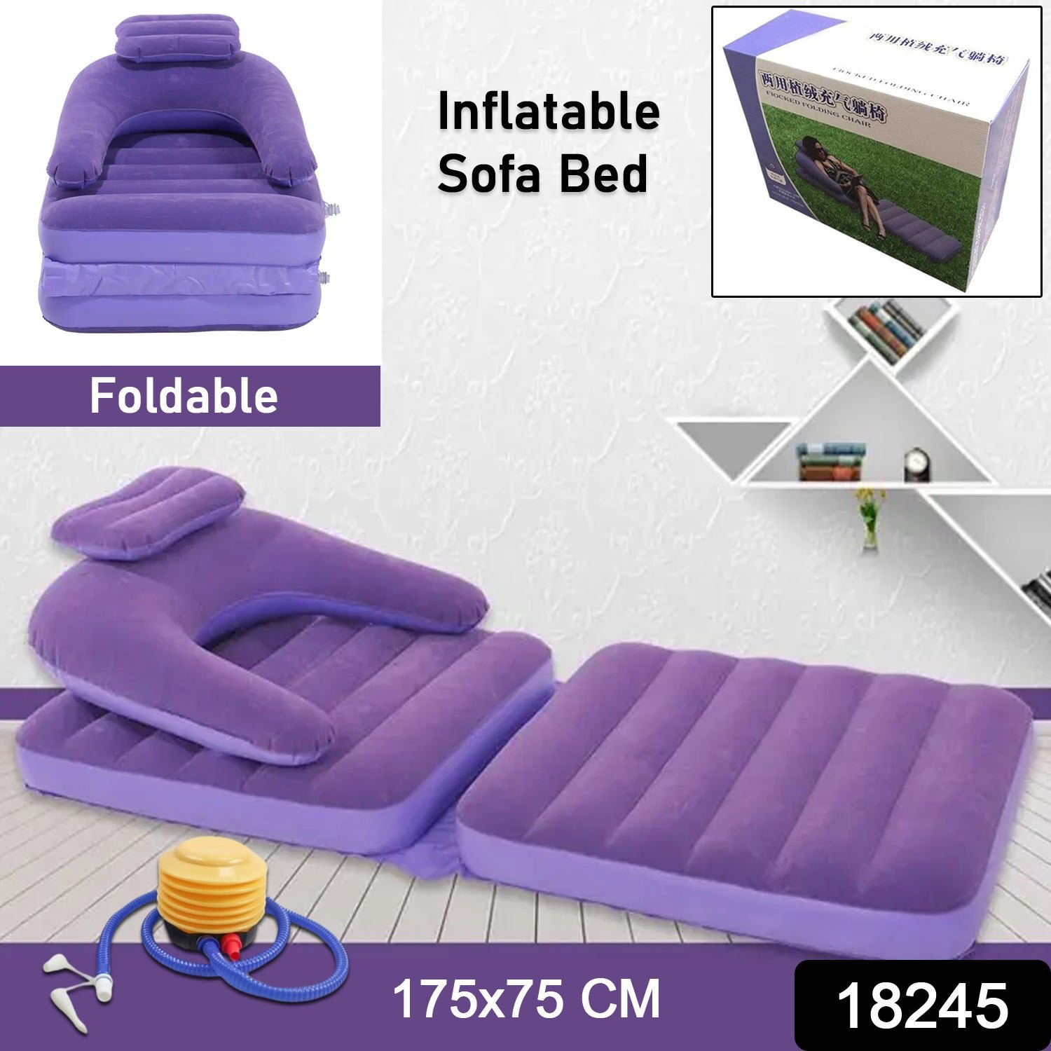 2-in-1 Air Mattress & Lounger Portable Inflatable Sofa with Hand Pump