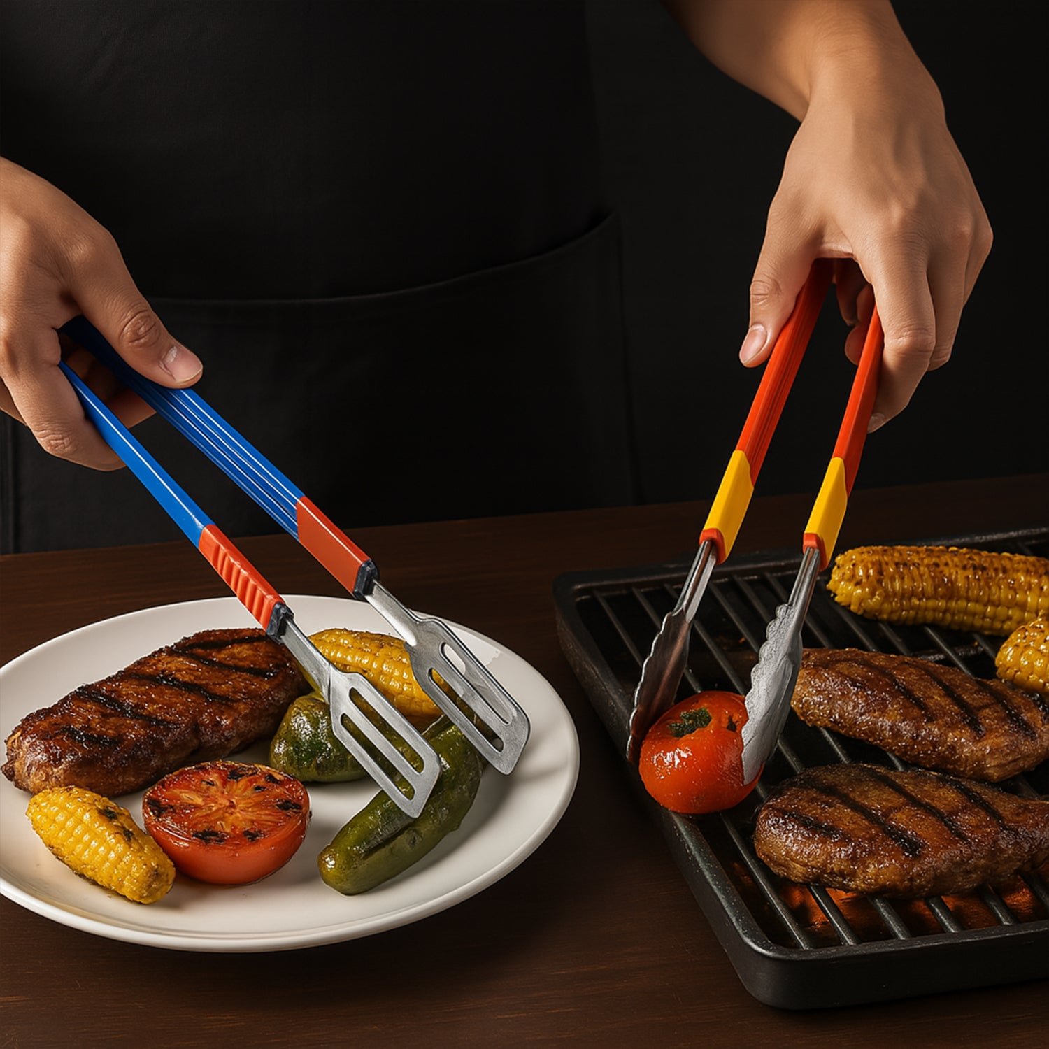 Stainless Steel Multipurpose Utility Tong / Serving Food Tongs  (2 Pcs Set)