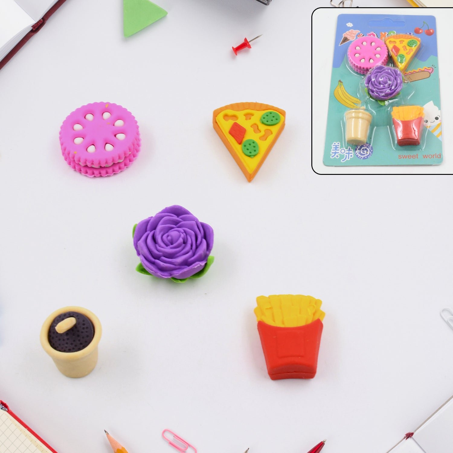 3D Mix Design Fancy & Stylish Colorful Erasers (1 Set)