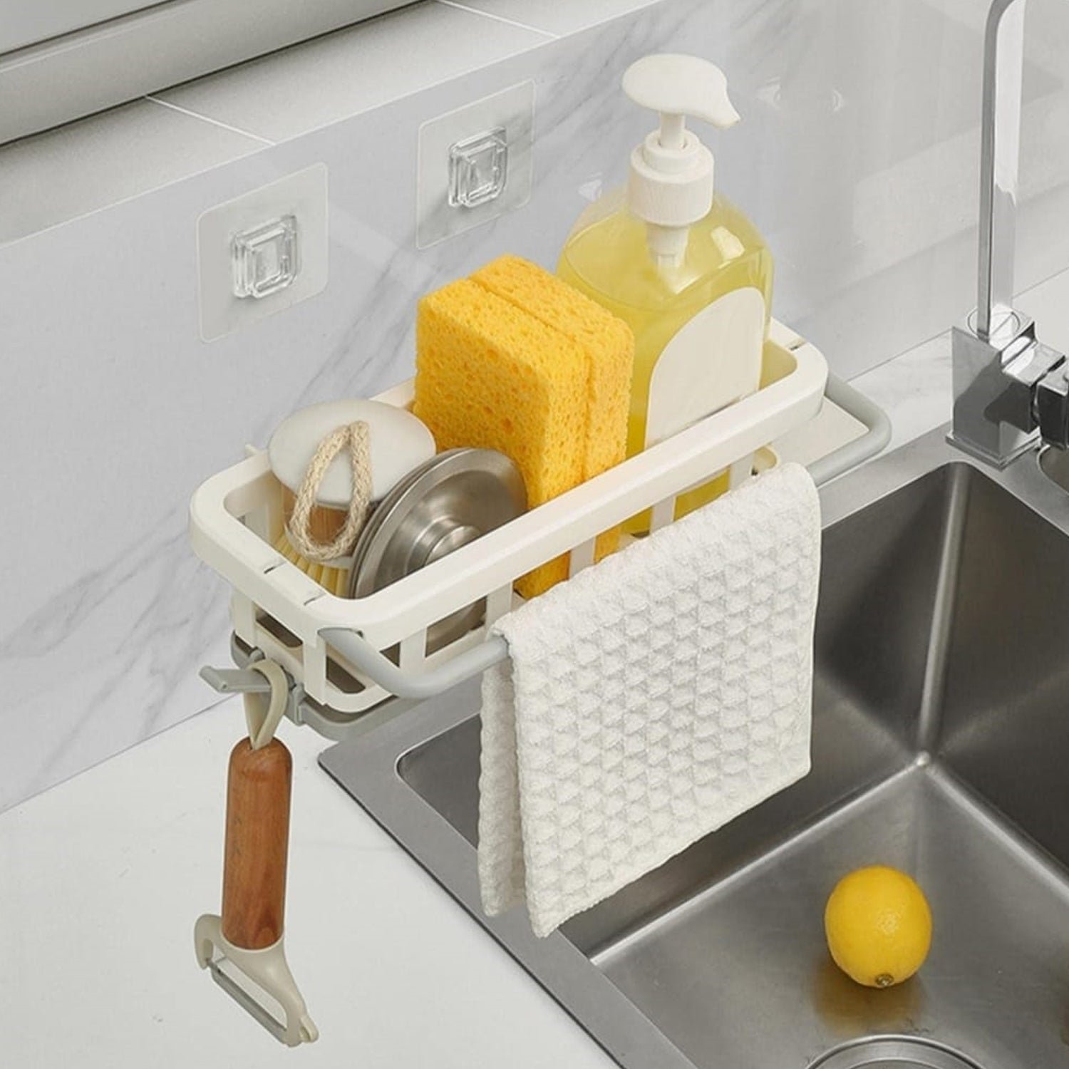 Hanging Drain Rack & Sponge Holder Basket for Kitchen Sink Storage