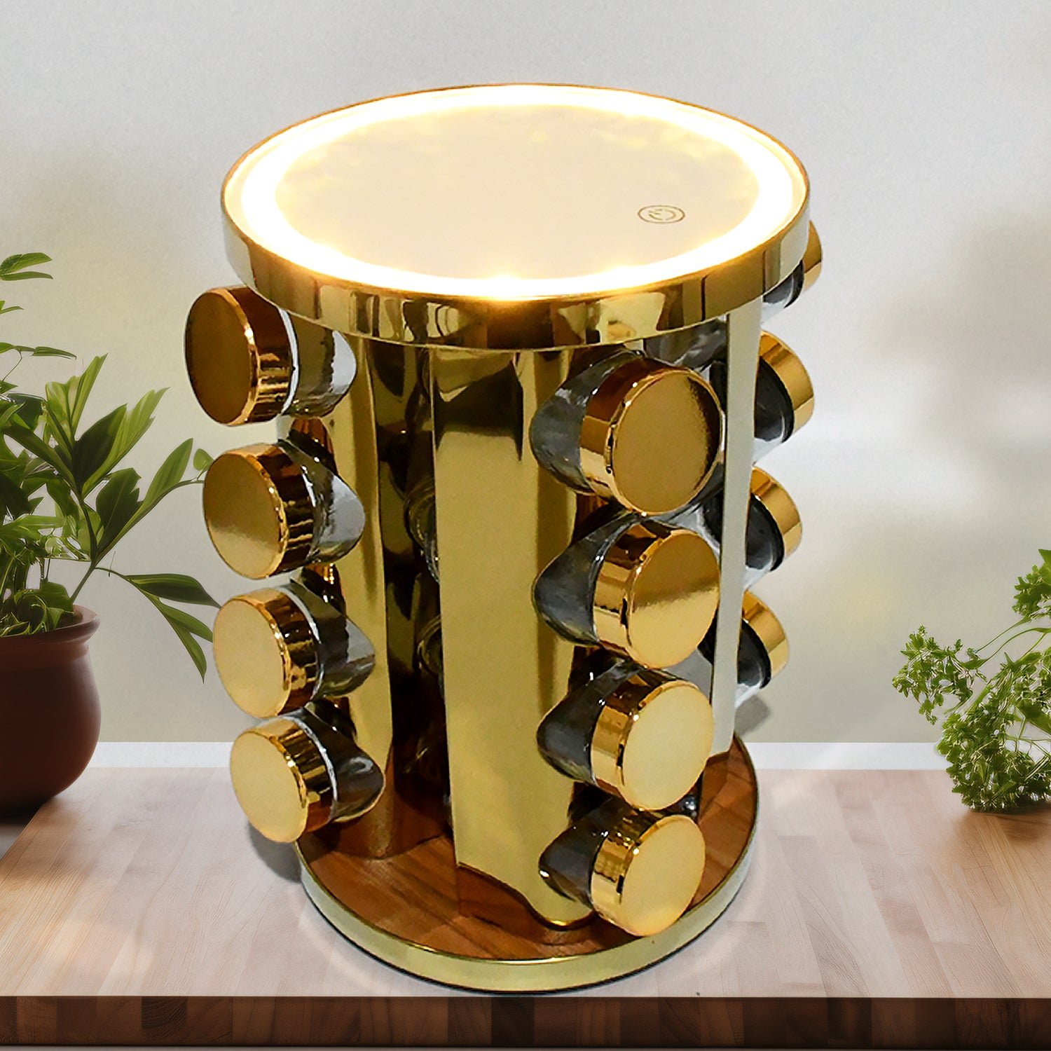 LED Spice Rack Organizer, Rotating Spice Rack  (Golden / 16 Pc / MOQ - 6 pc)
