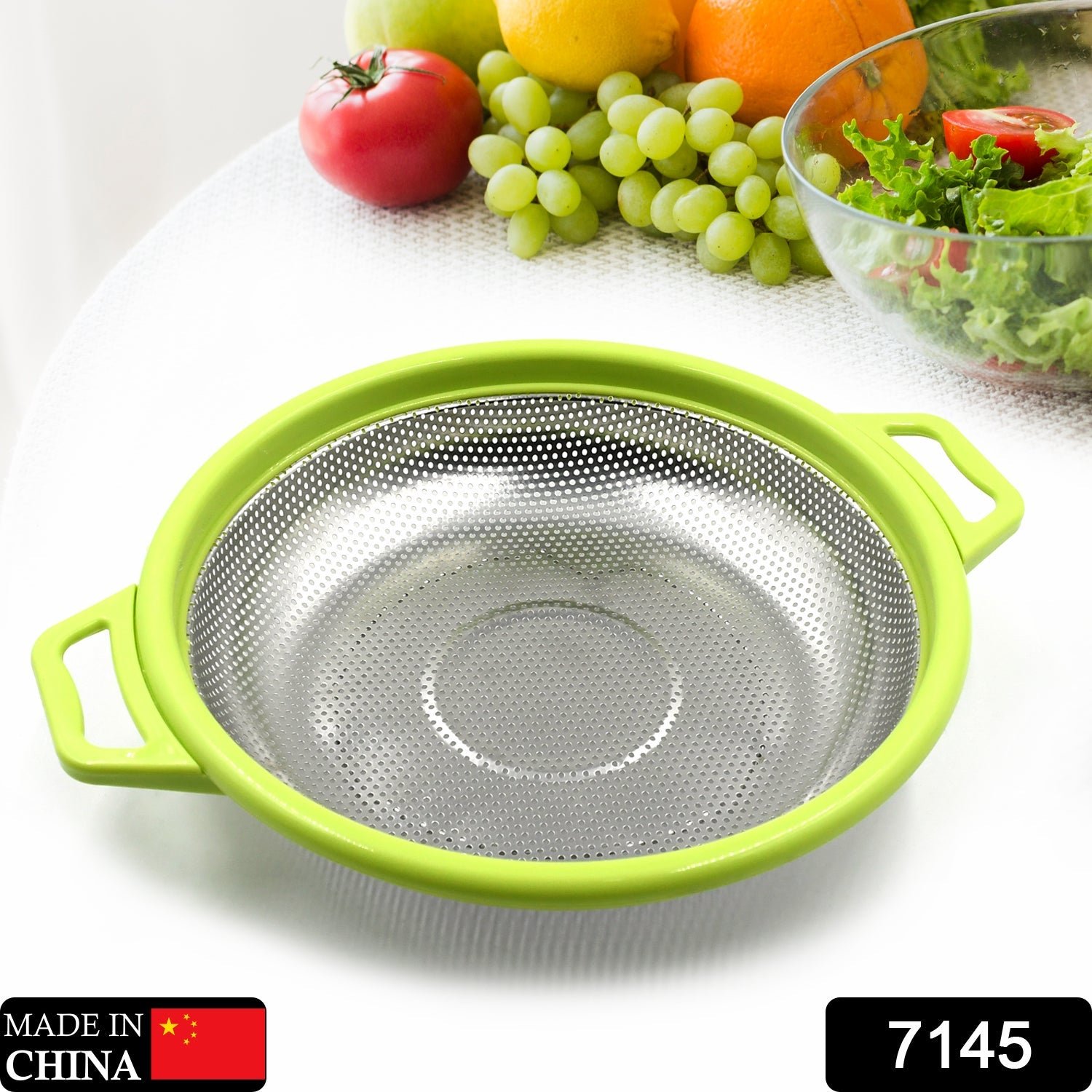 Stainless Steel Colander with Handle, Large Metal Green Strainer