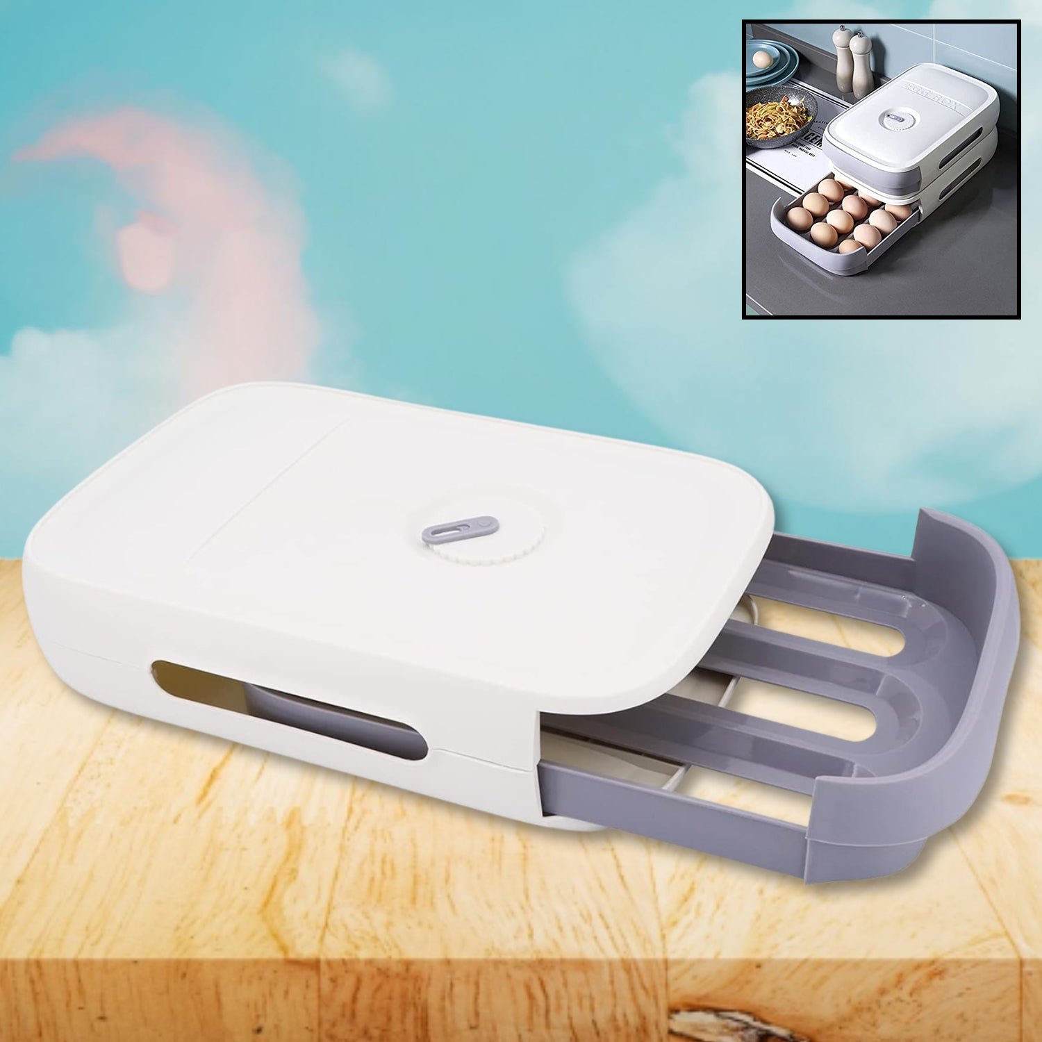 Plastic Egg Storage Box Drawer Style Fridge Organizer Tray (1 Pc)