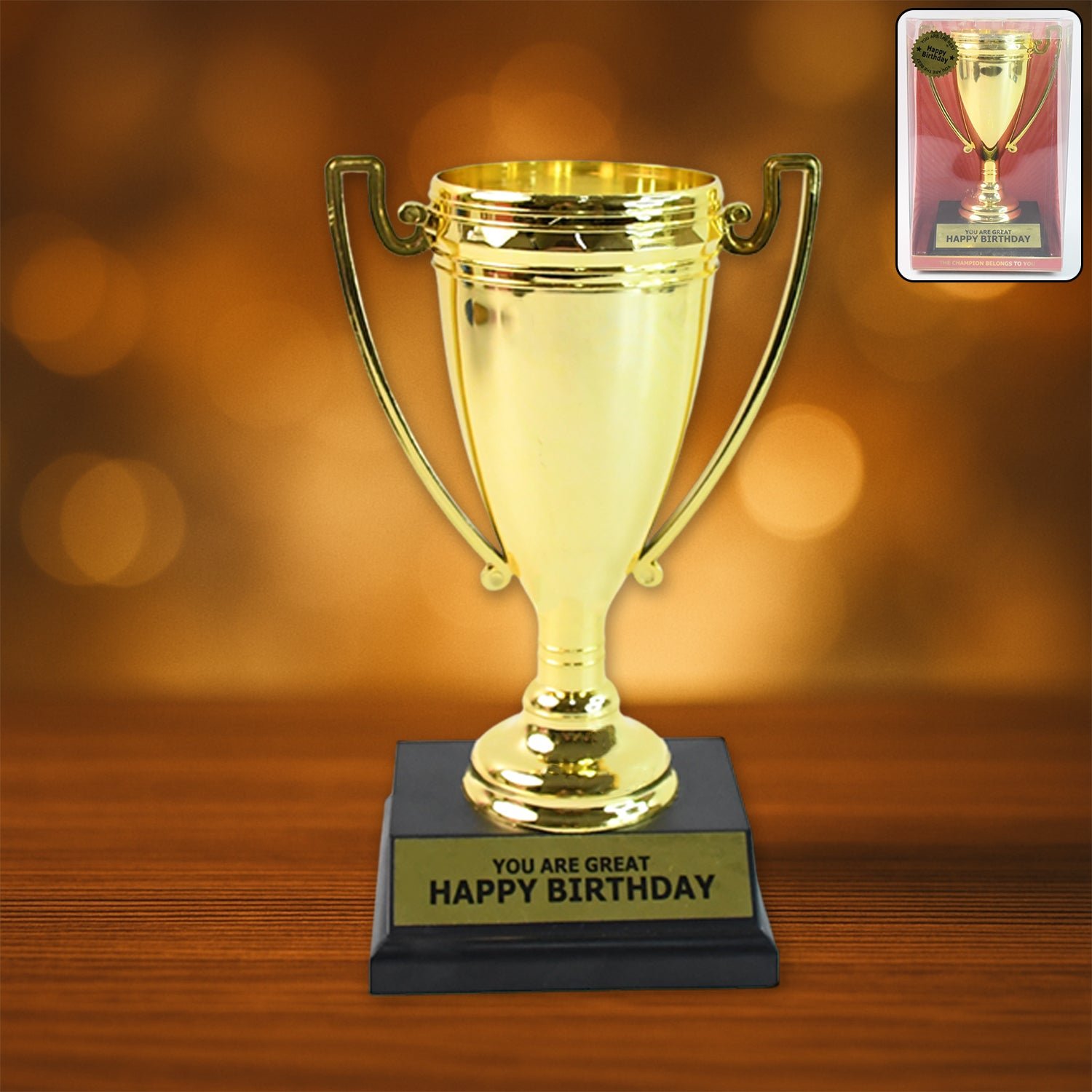Golden Birthday Trophy – “You Are Great Happy Birthday” Plastic Award with Base