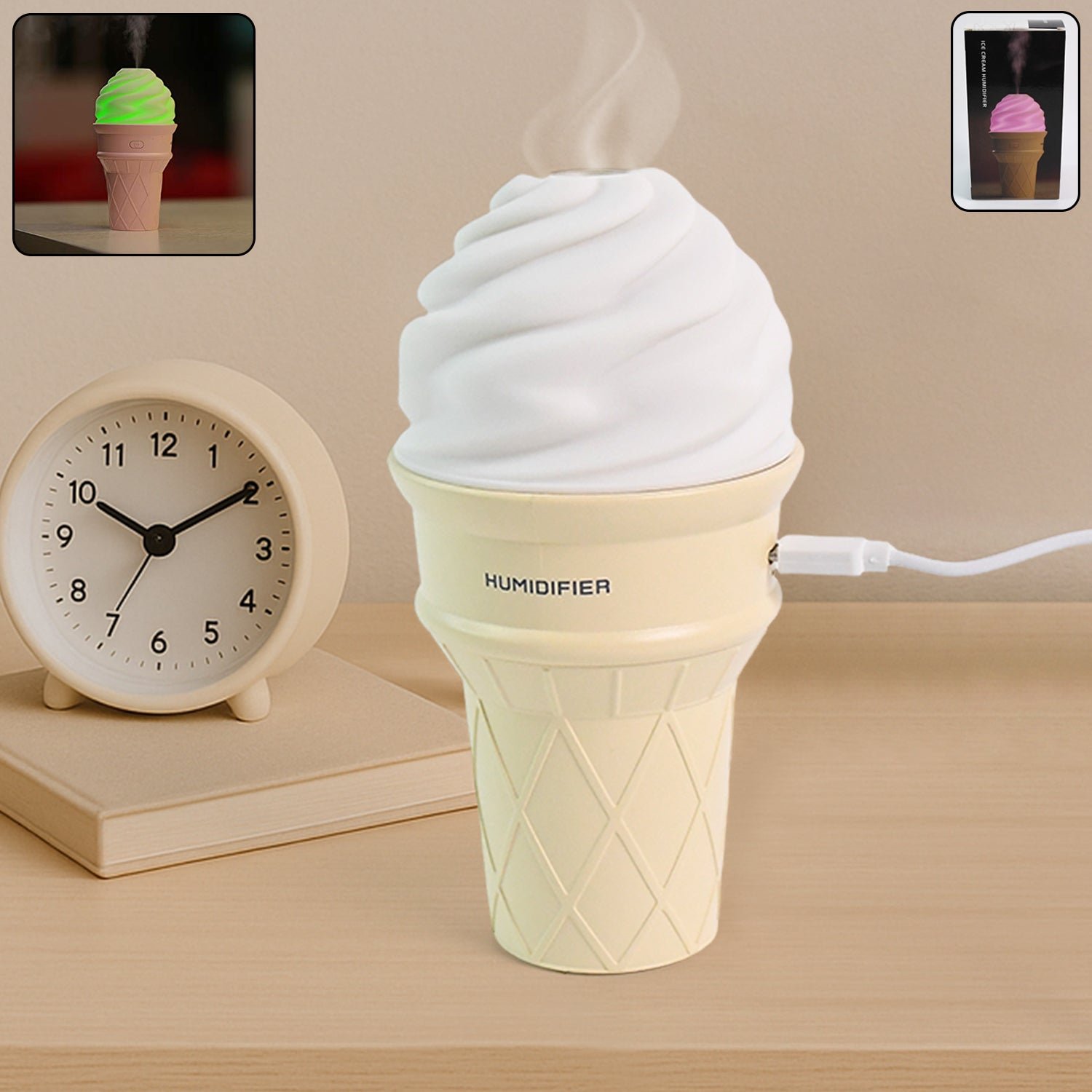 Ice Cream Cone Shape Air Freshener Humidifier (1Pc / Cream Color)