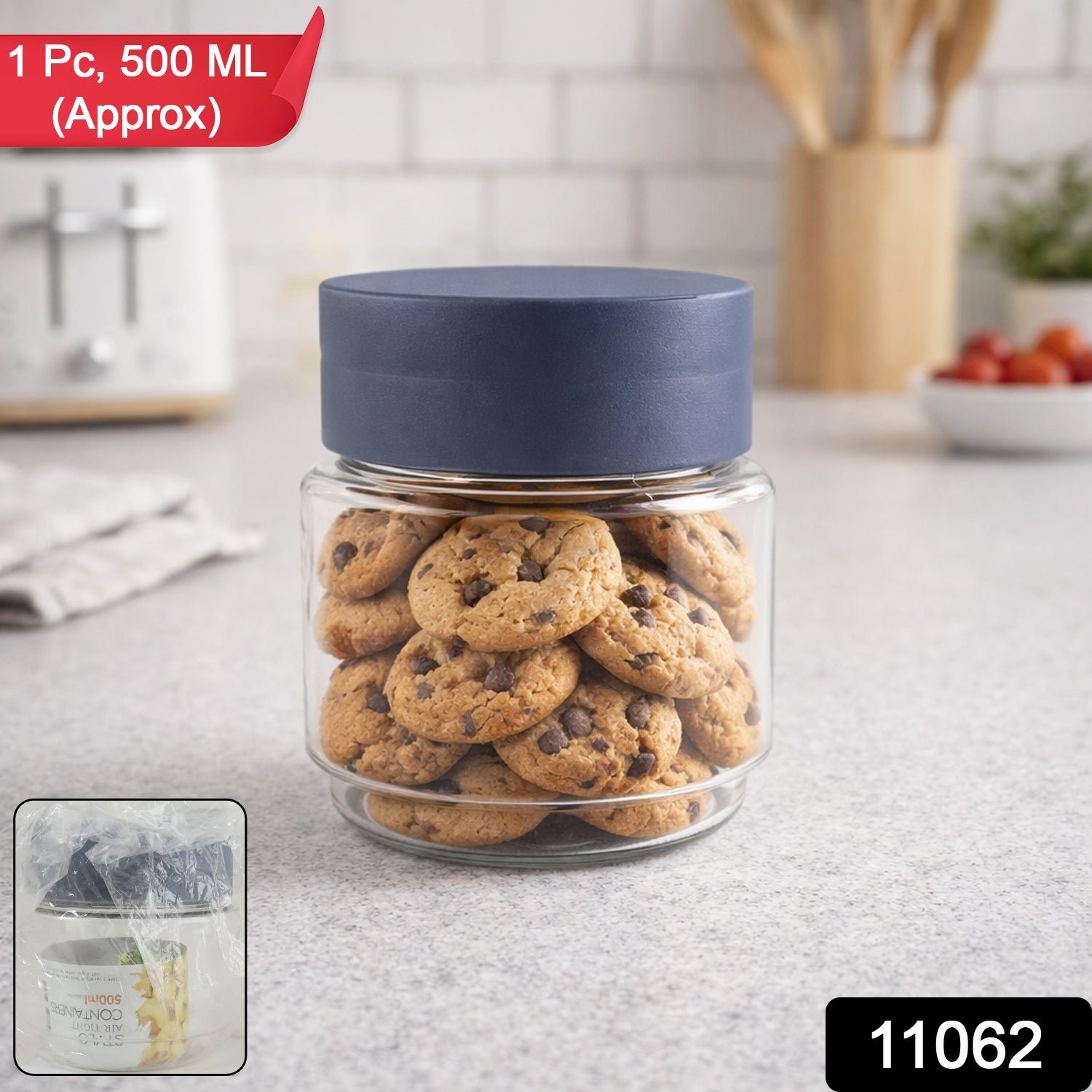 Airtight Transparent Kitchen Storage Jar with Secure Lid (1 Pc / 500 ML Approx)