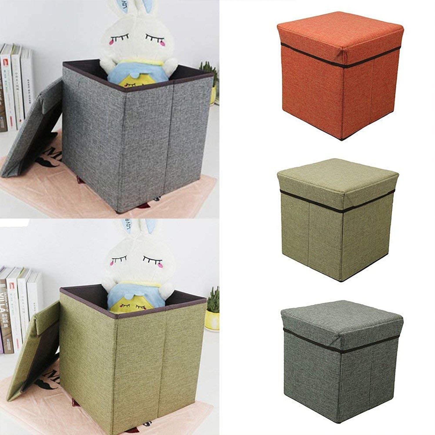 4986 Living Room Cube Shape Sitting Stool with Storage Box.(Mix Color)