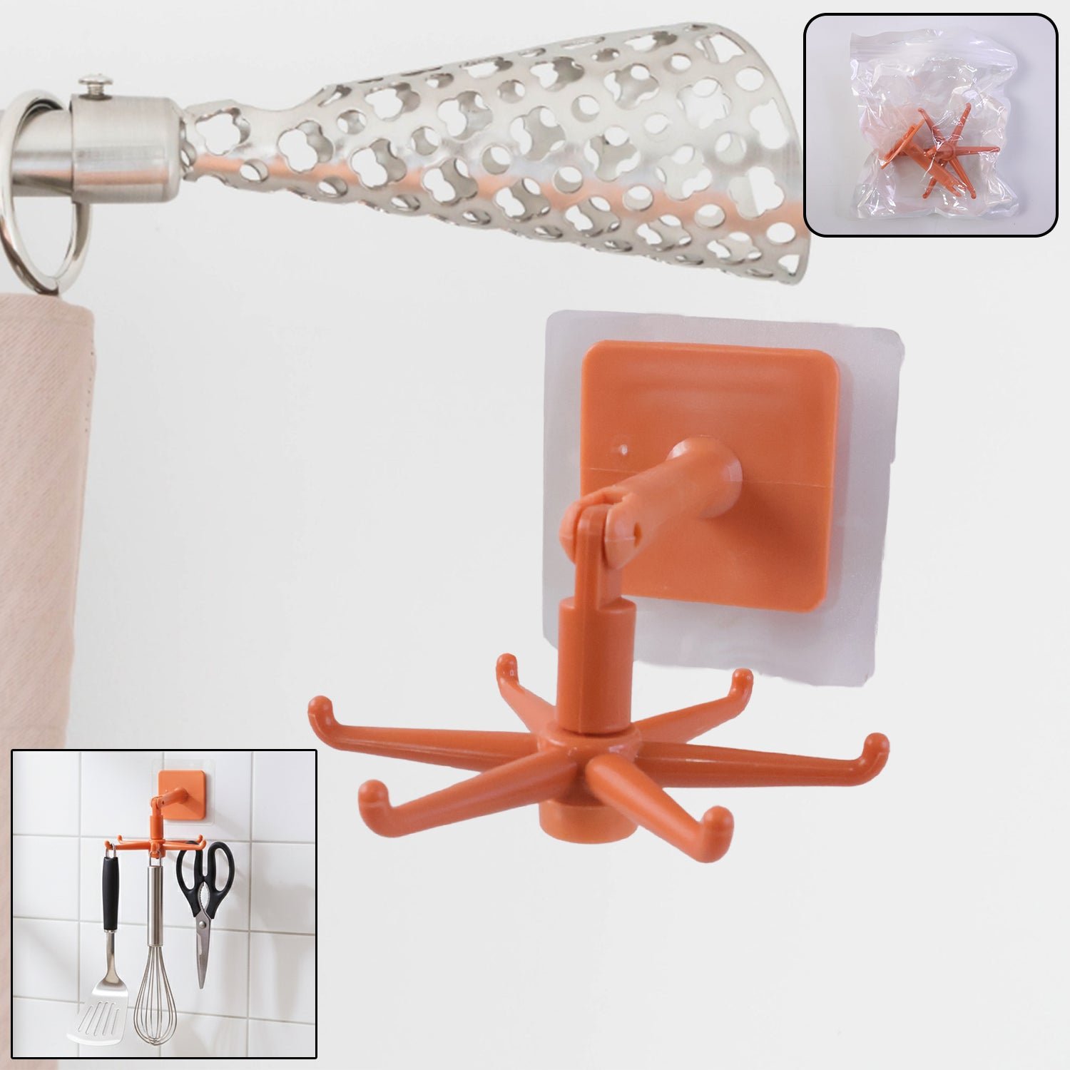 Orange 360° Rotating Wall Mounted Kitchen Utensils Hook Stand (1 Pc)