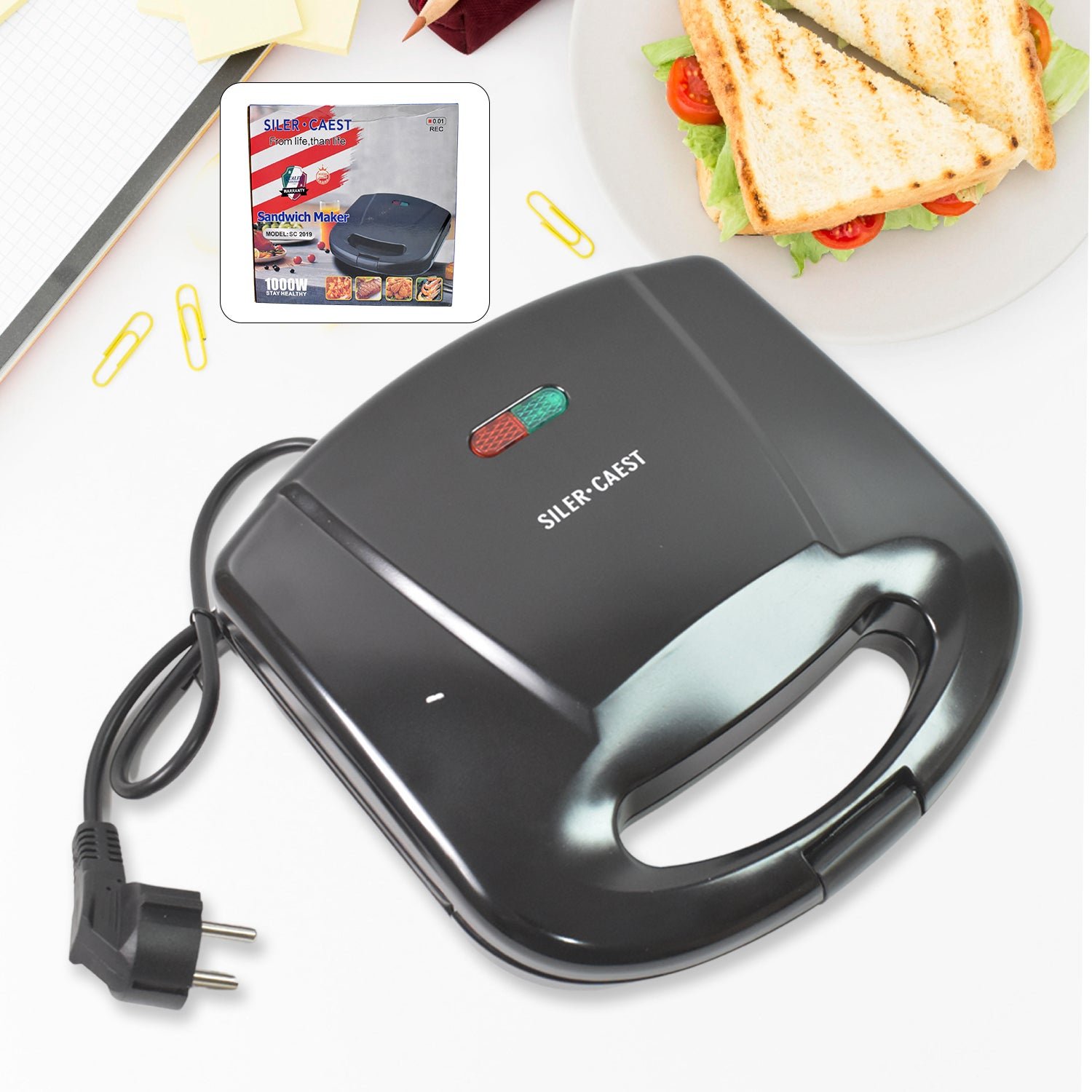 Sandwich Maker – Non-Stick Plates & Indicator Lights for Easy Home Cooking