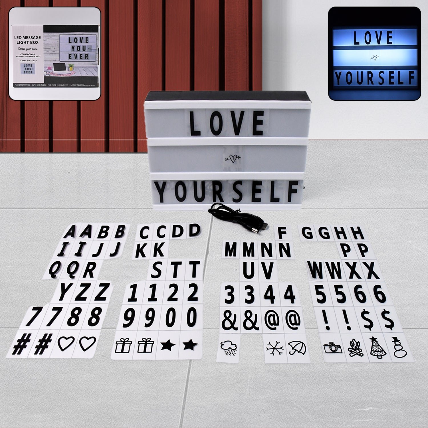 Black Mini A6 Magnetic Cinematic Light Box with 82 Characters and 10 Emojis (1 Set)