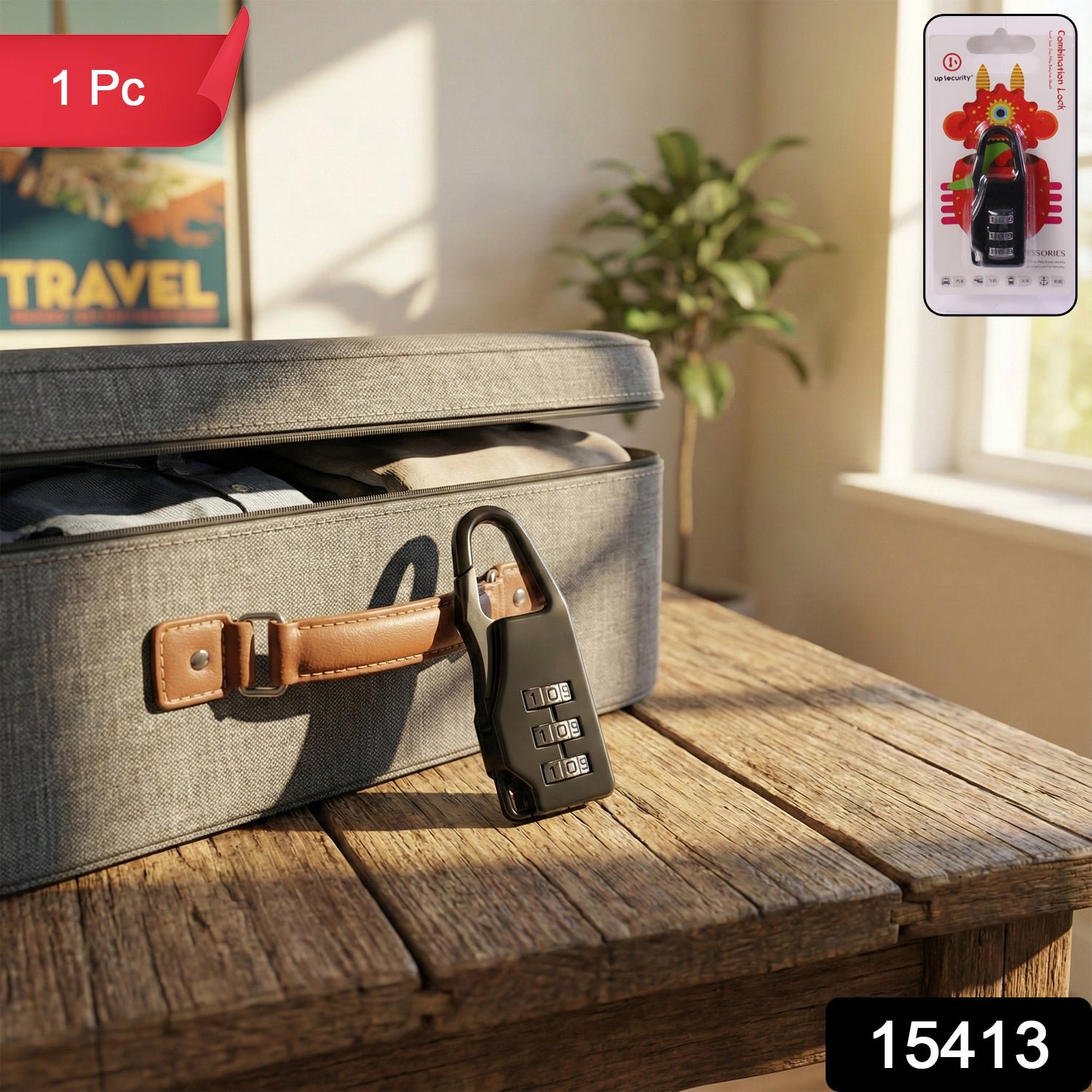 Secure 3-Digit Combination Travel Lock (1 Pc)