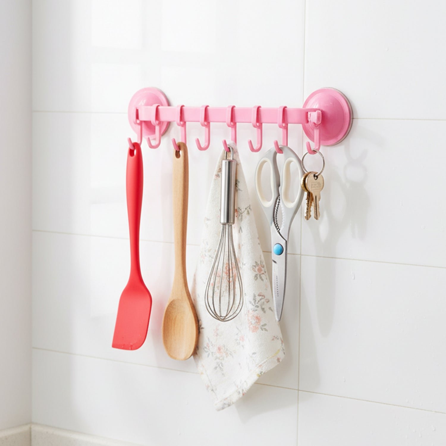 Multipurpose Wall-Mounted Plastic Hanging Rack (6 Hook, 1 Pc)