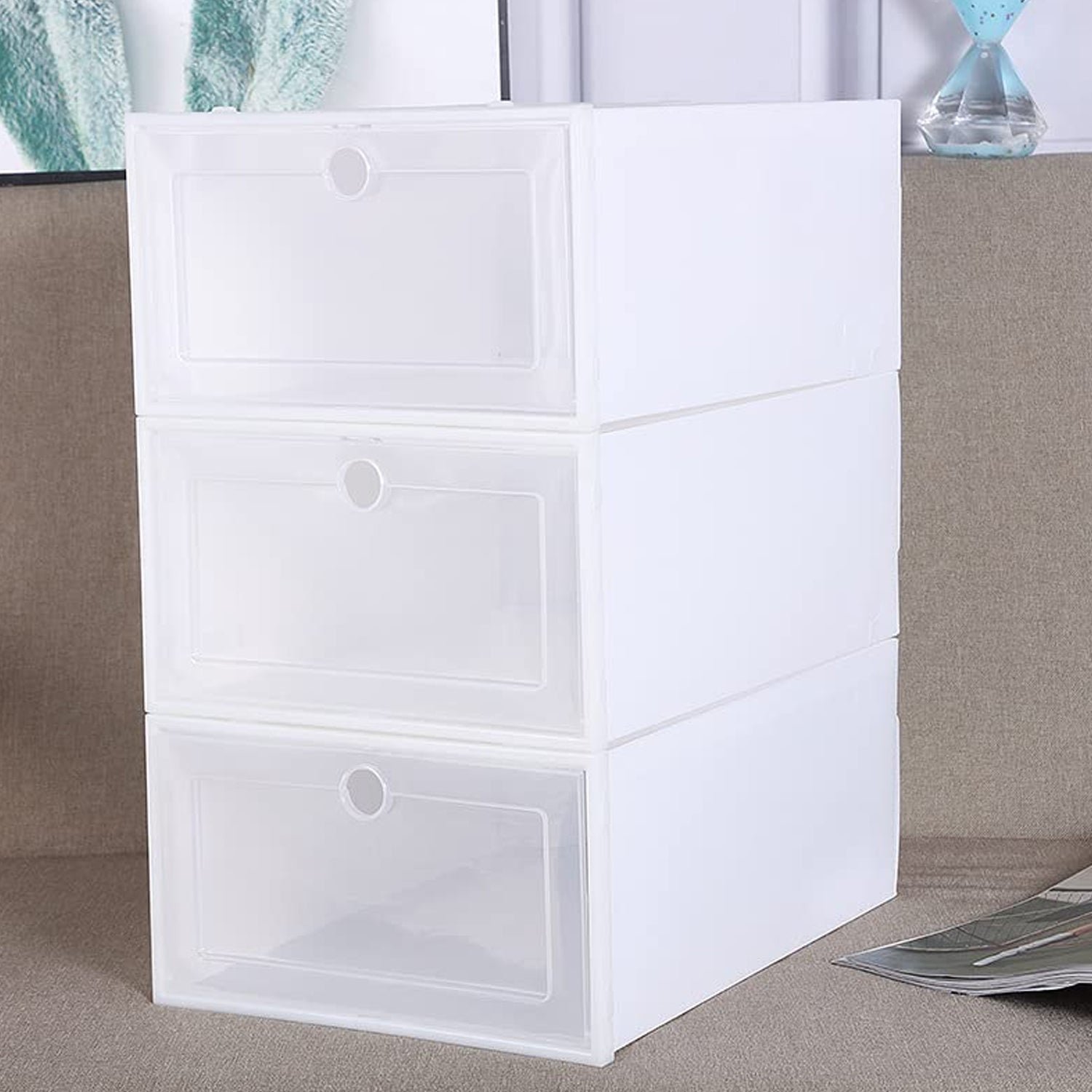 3 Layer Transparent Shoes Storage Box Plastic Stackable Shoe (1 Set / 3 Layer)