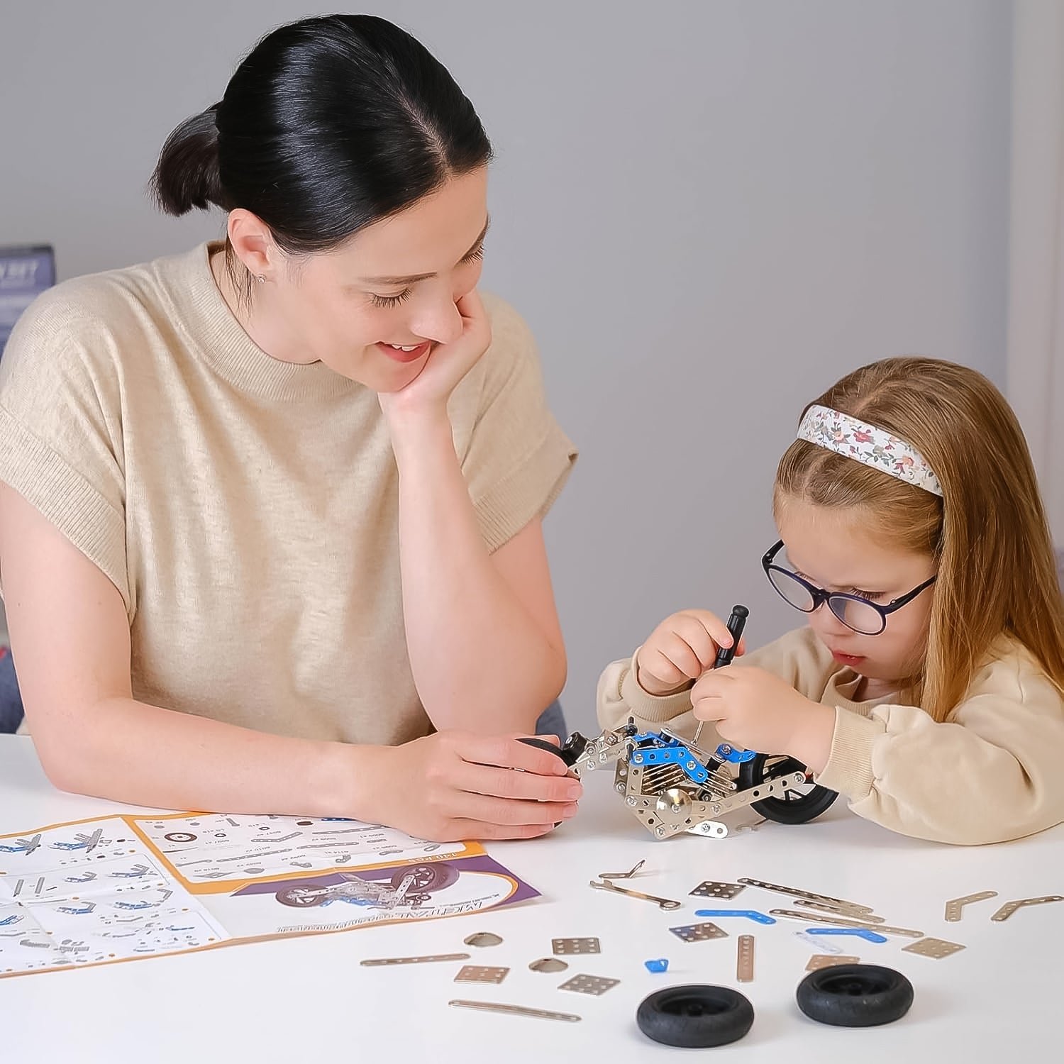 Metal Bike Creative Mechanical Construction Engineering Kit 140 Part Bike Tool