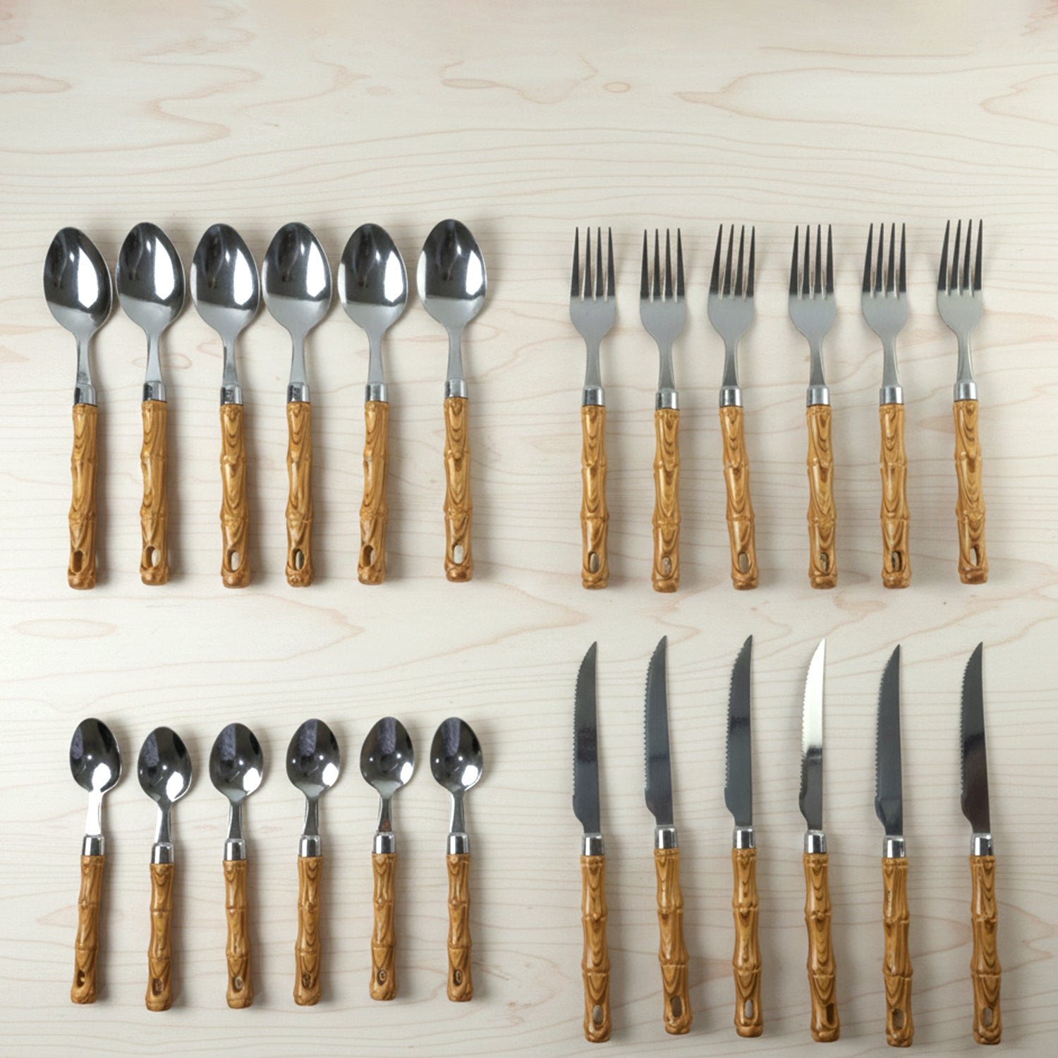 Stainless Steel Cutlery Set with Wooden Finish Handle (24 Pc Set)