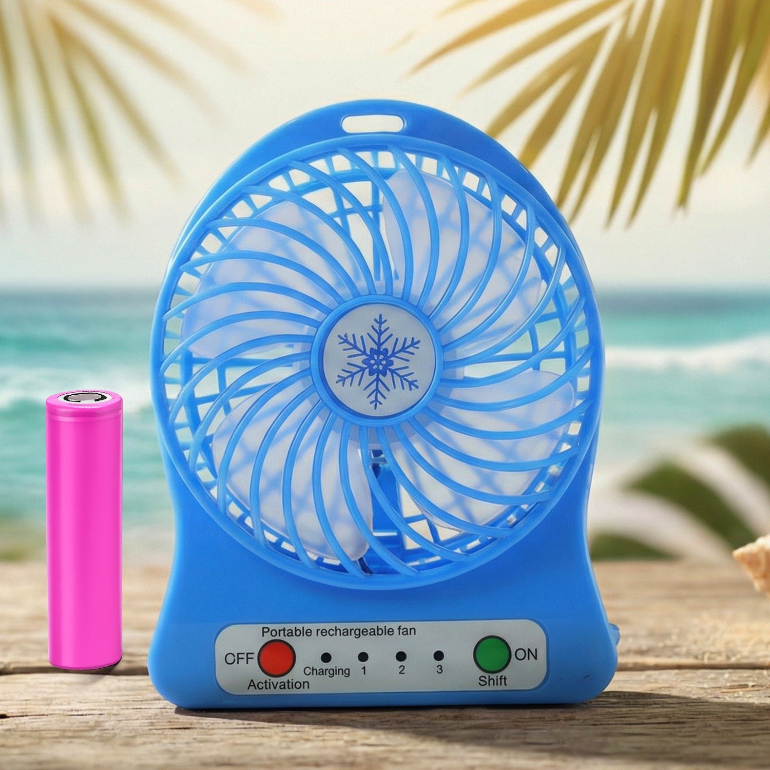 Portable Rechargeable Mini Table Fan With LED Light And Battery (1 Pc)