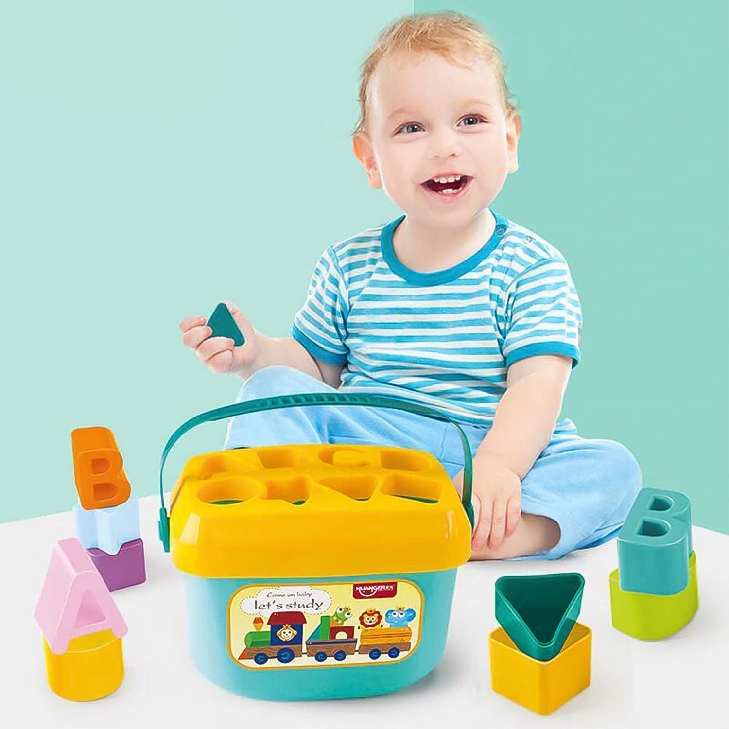 Baby First Block Set Kids Non-Toxic Abcd Geometric Shape Sorting & Stacking (1 Set)