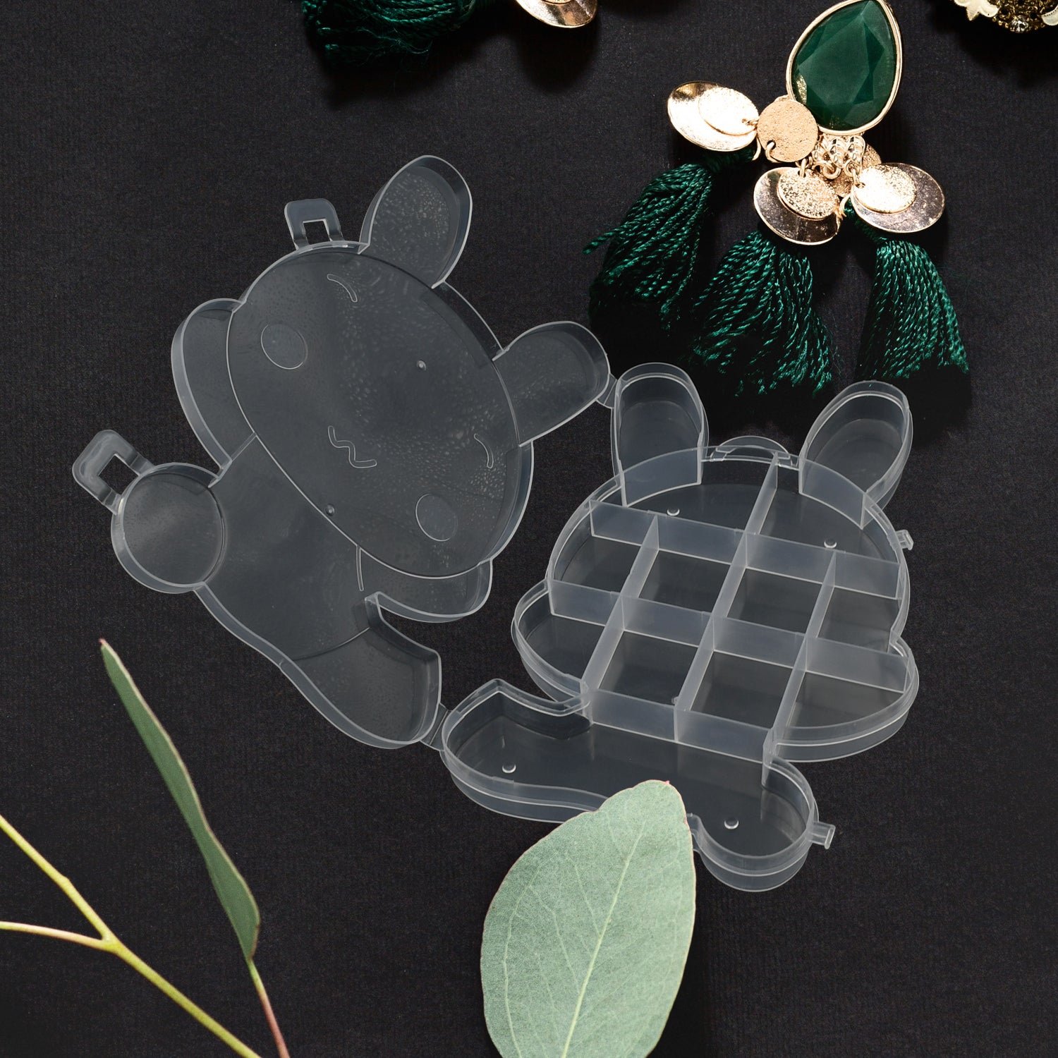 Transparent Cartoon Bear Plastic Storage Box Jewelry Organizer Holder  1 Pc