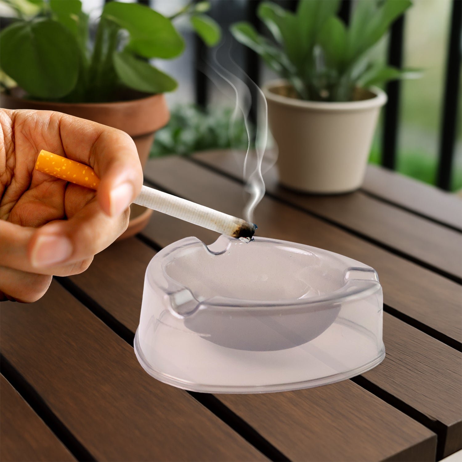 Oblivion Transparent White Ashtray with Cigarette Holder Grooves (1 Pc)