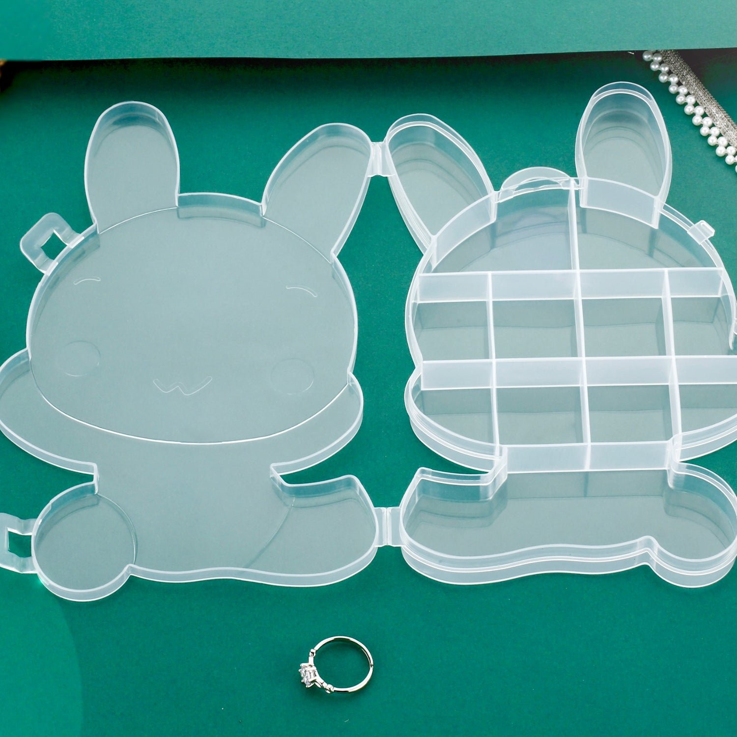 Transparent Cartoon Bear Plastic Storage Box Jewelry Organizer Holder  1 Pc