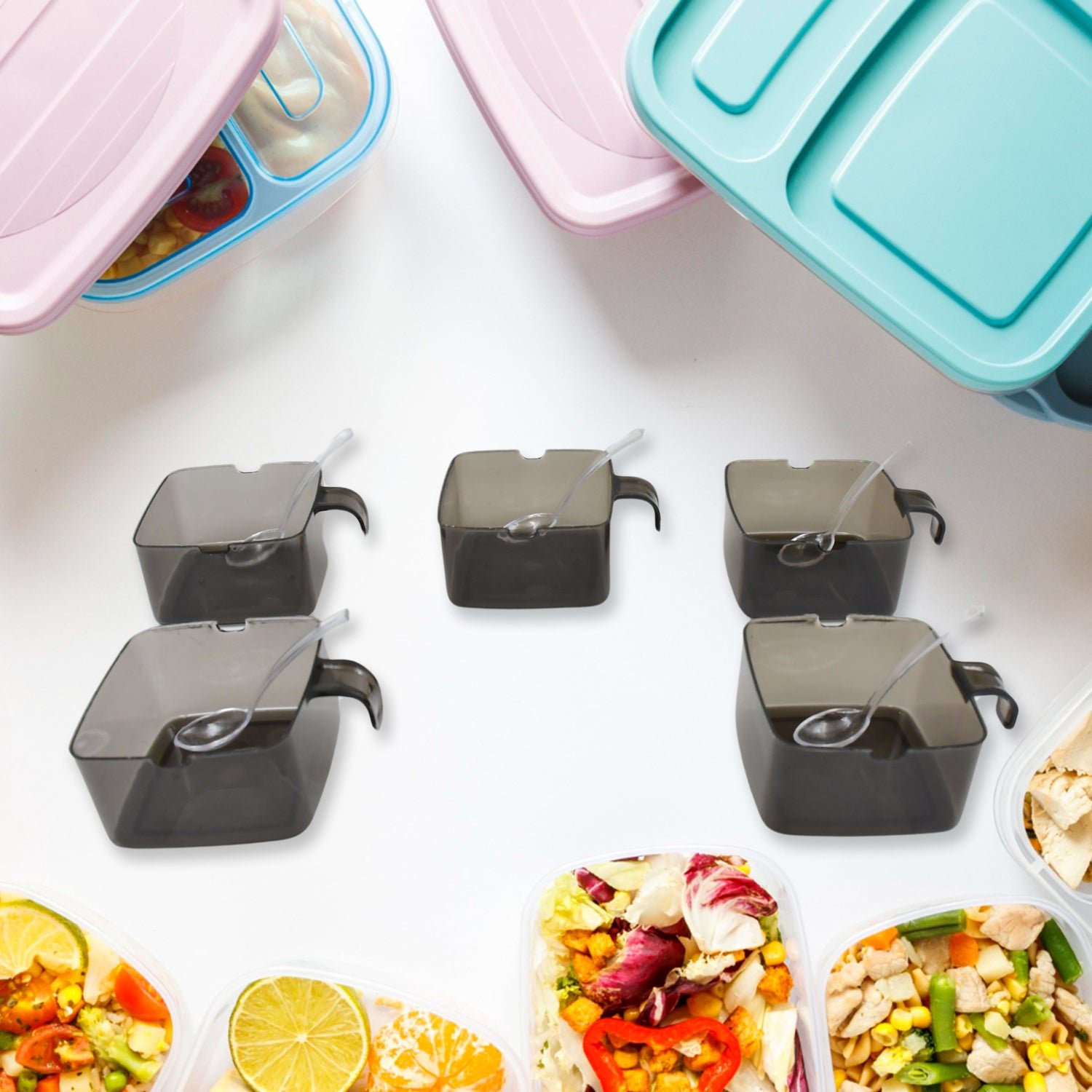 Rotating Spice Jars Vertical Rotatable Seasoning Box 5 Section / Tier 5 Spoon (1 Set)