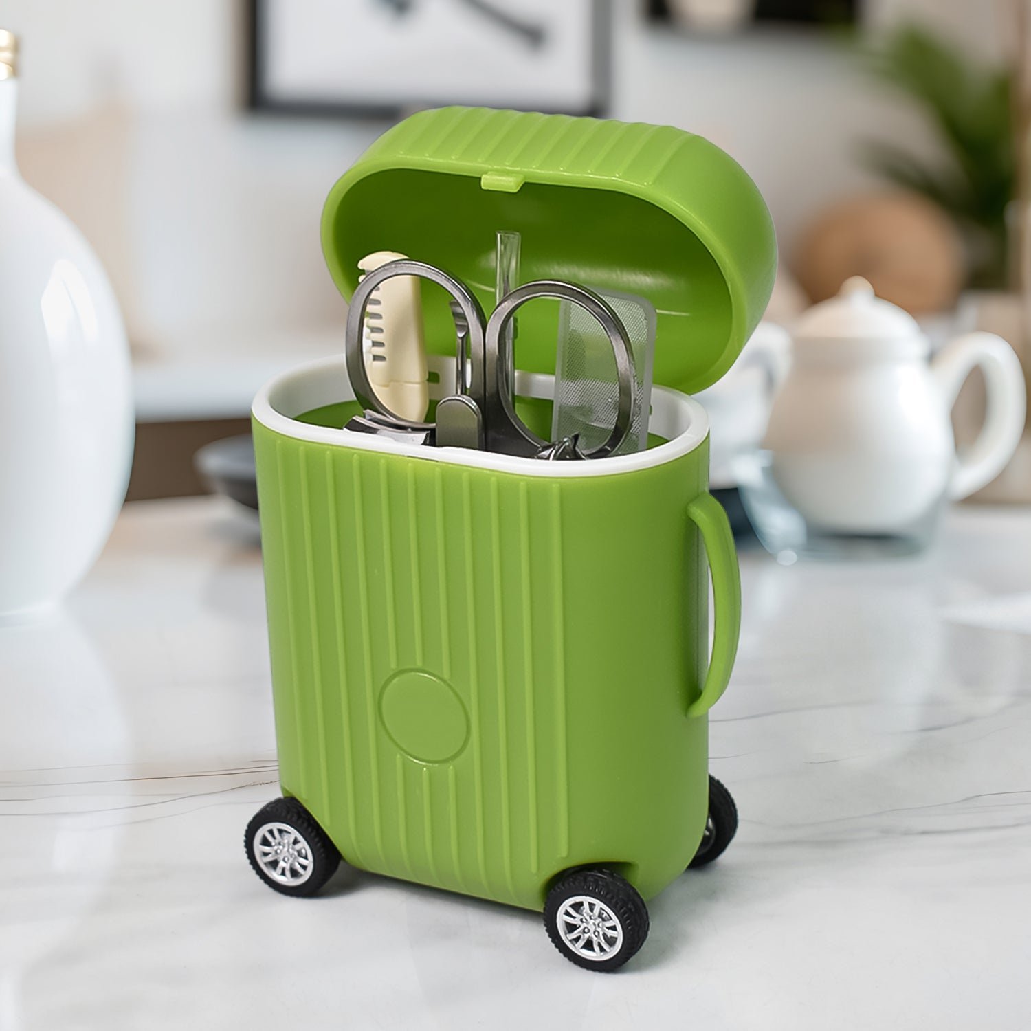 Manicure & Pedicure Kit – 8 Pc Grooming Set with 4-Wheel Suitcase Trolley