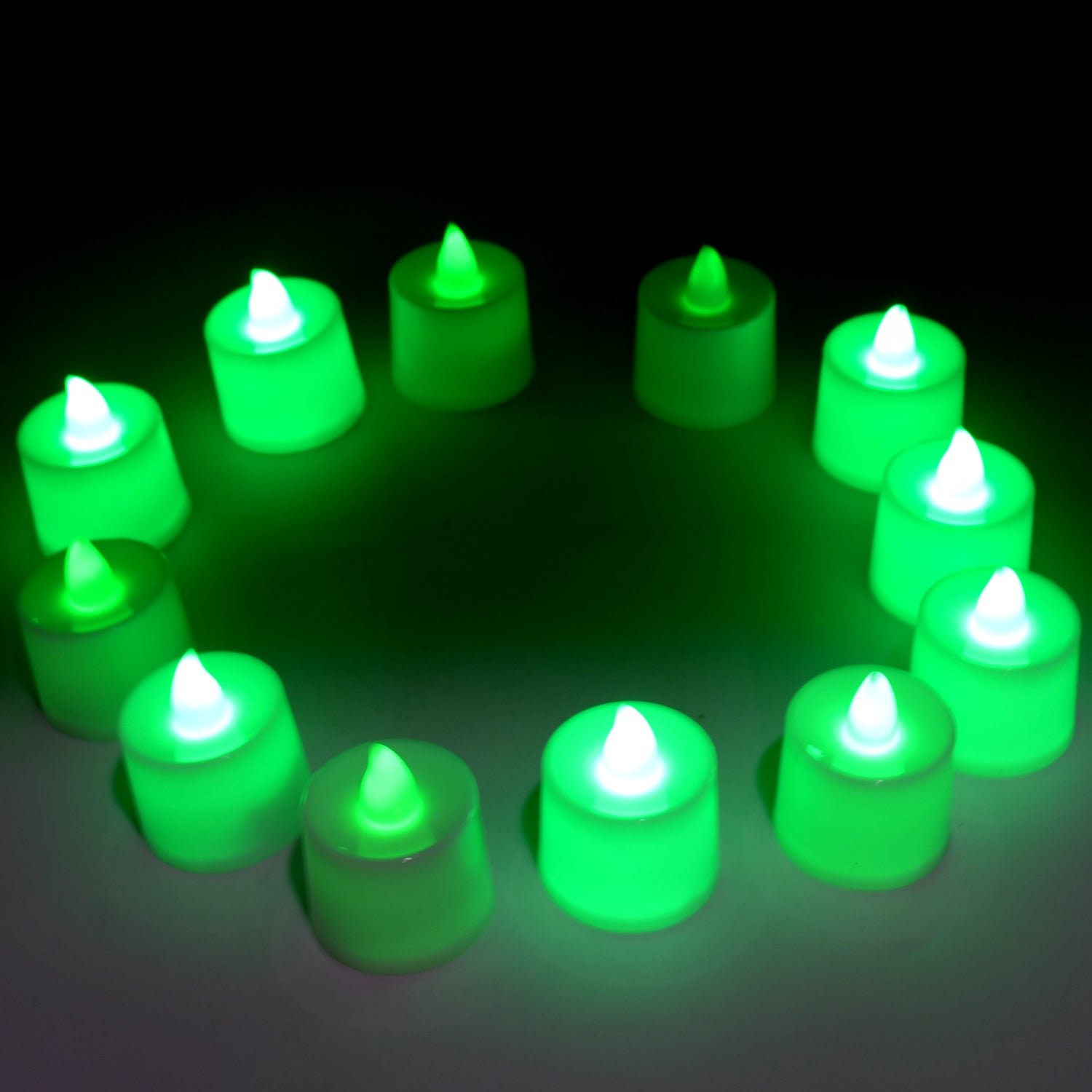 Green Flameless LED Tealights Smokeless Decorative Candles LED Tea Light Pack of 12