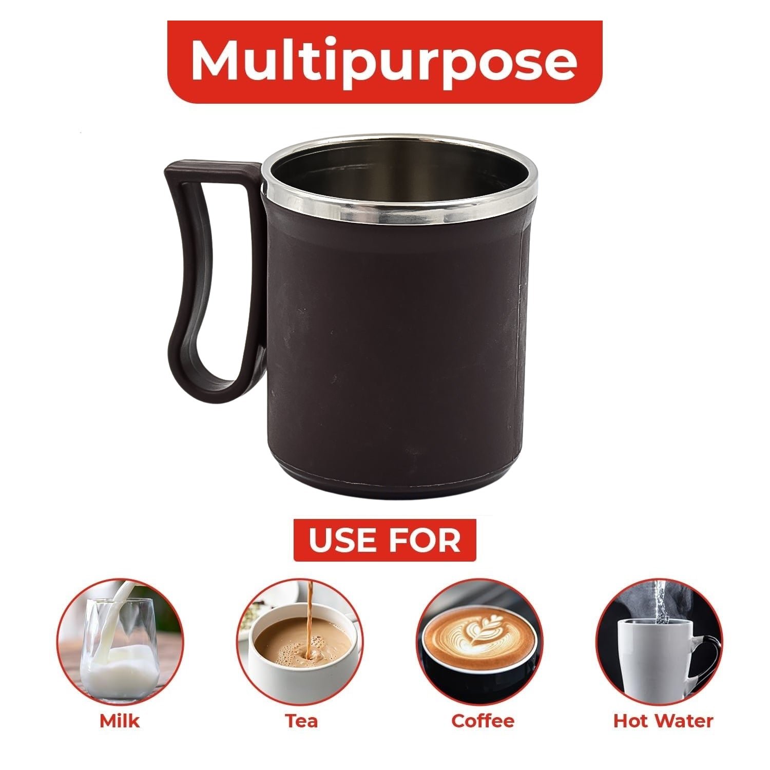Coffee Mug with Lid & Handle – Plastic Covered Stainless Steel Mug (200 ML, Random Color)