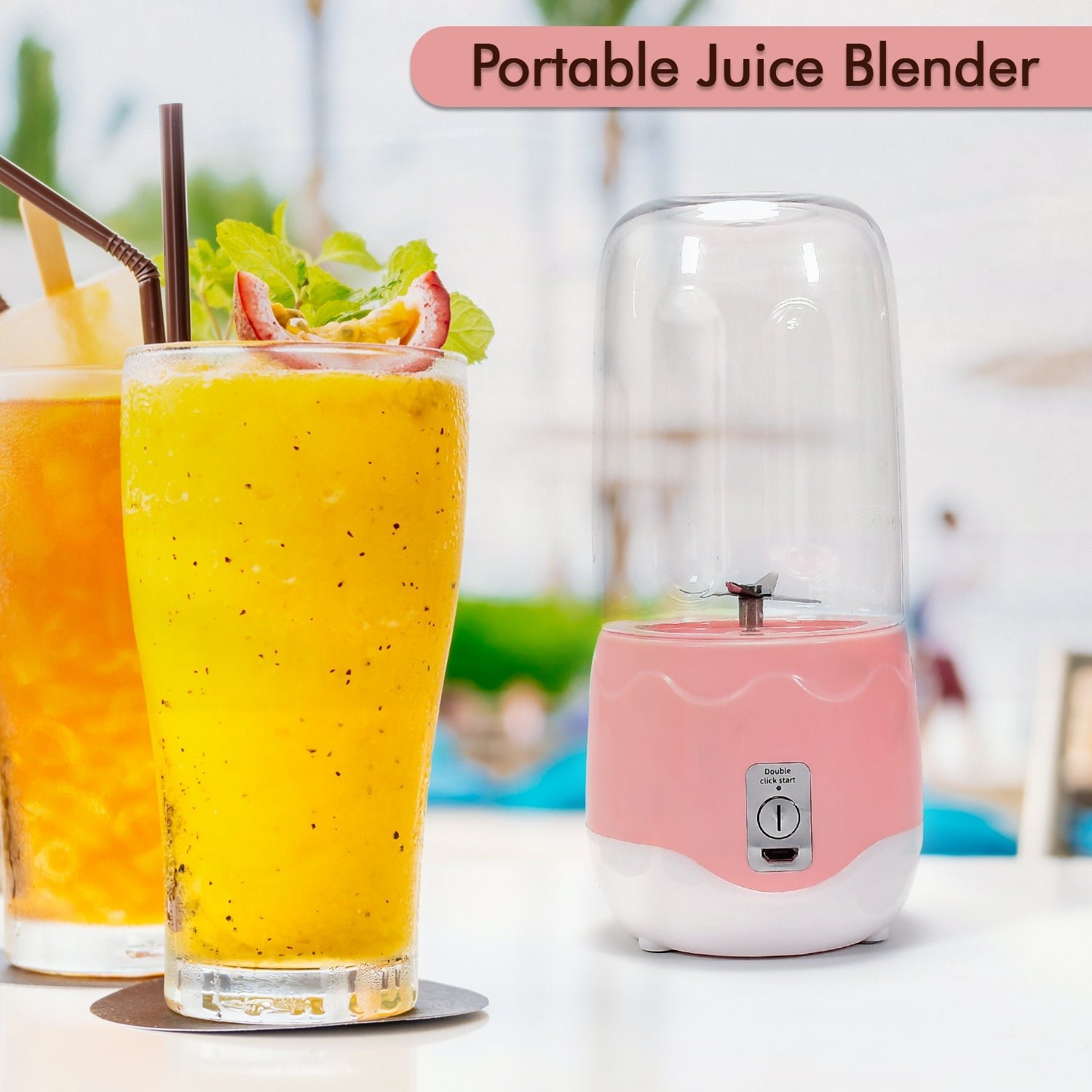 Portable Blender, Mini Handheld Blender with 4 Blades, Mixer for Fruit Shakes