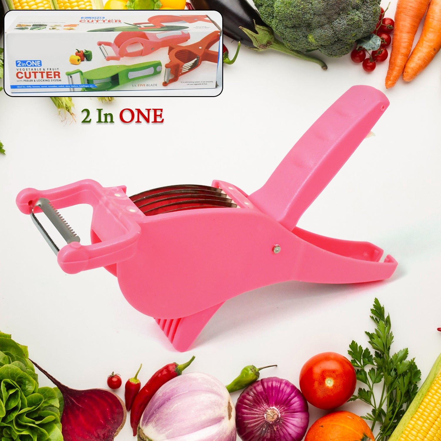 2-in-1 Vegetable & Fruit Cutter with 5-Blade Peeler (1 Pc / Multicolor)