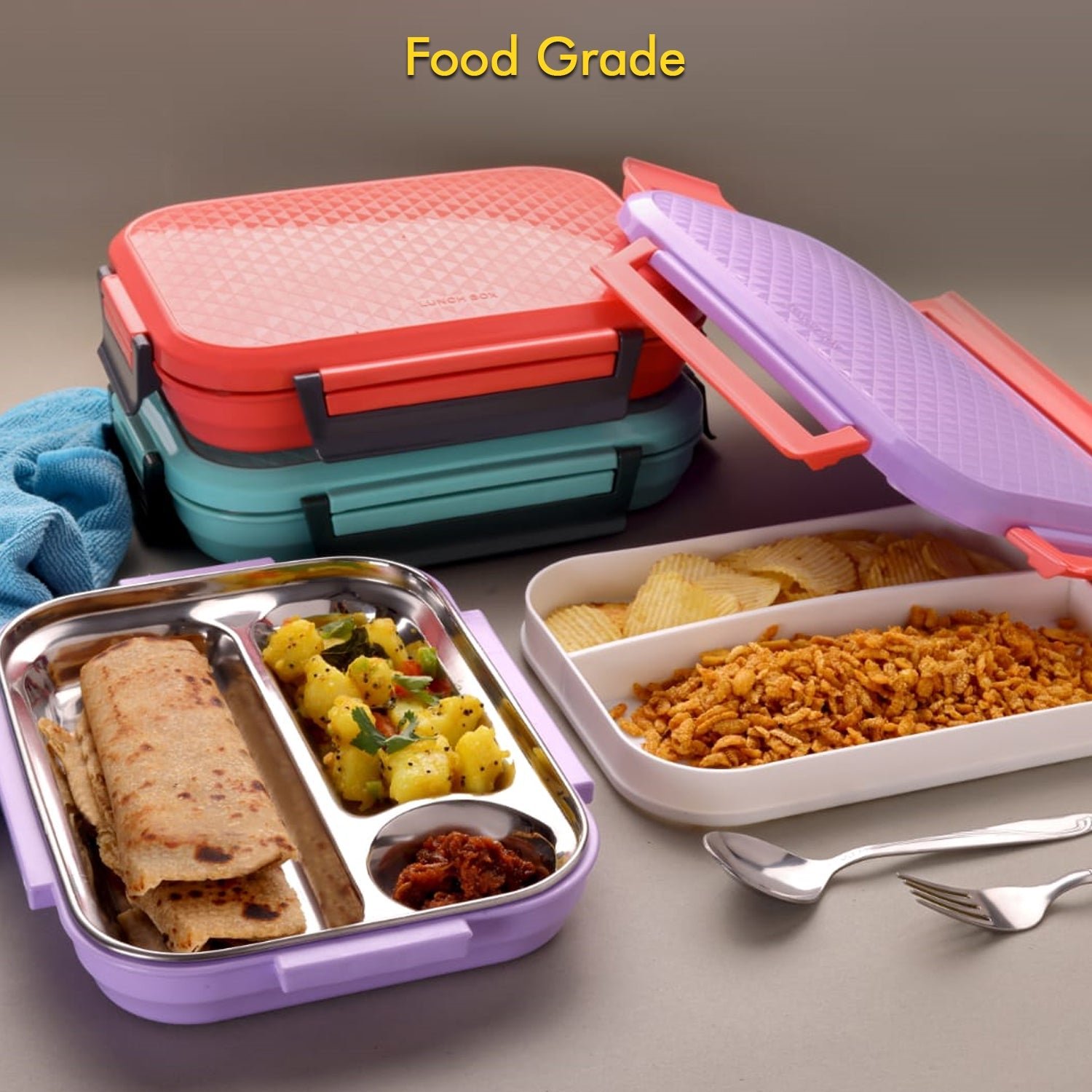 Lunch Box Plastic with steel plate, small lunch box