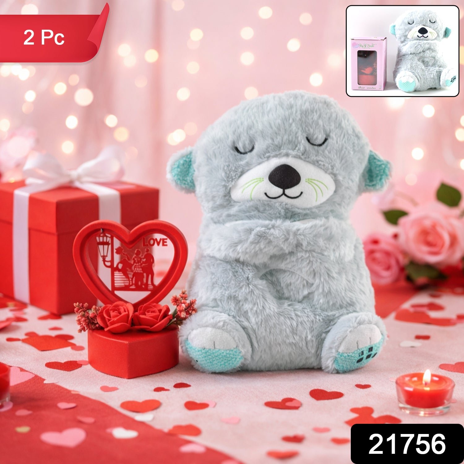 Soft Plush Teddy Bear with Heart-Shaped Love Showpiece Gift Set (2 Pc Set)