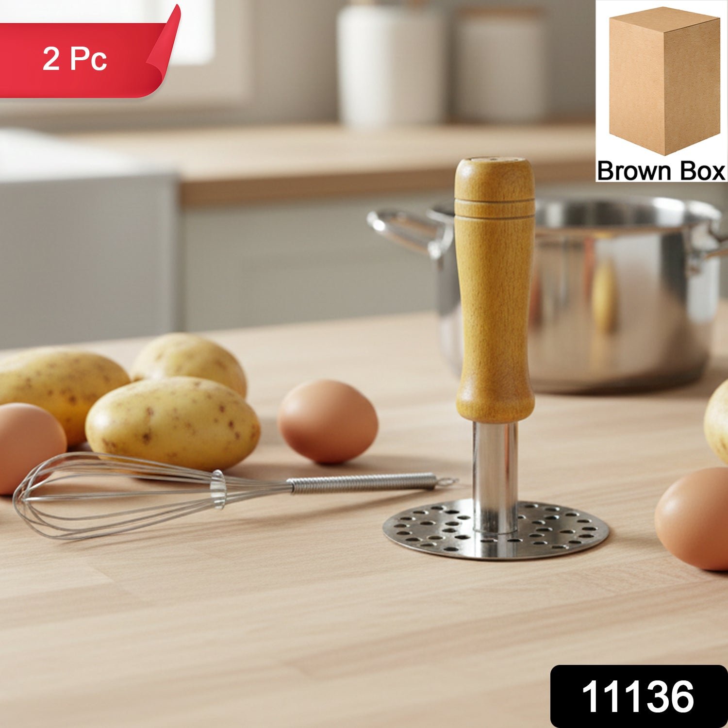 Manual Stainless Steel Whisk and Pav Bhaji Potato Masher Combo Set (2 Pc Set)