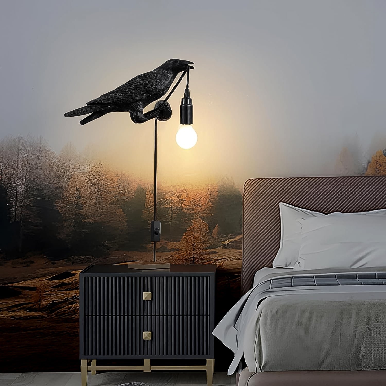 Crow Birds Table Lamps with Vintage Edison Bulb, Bird lamp (1 Set)