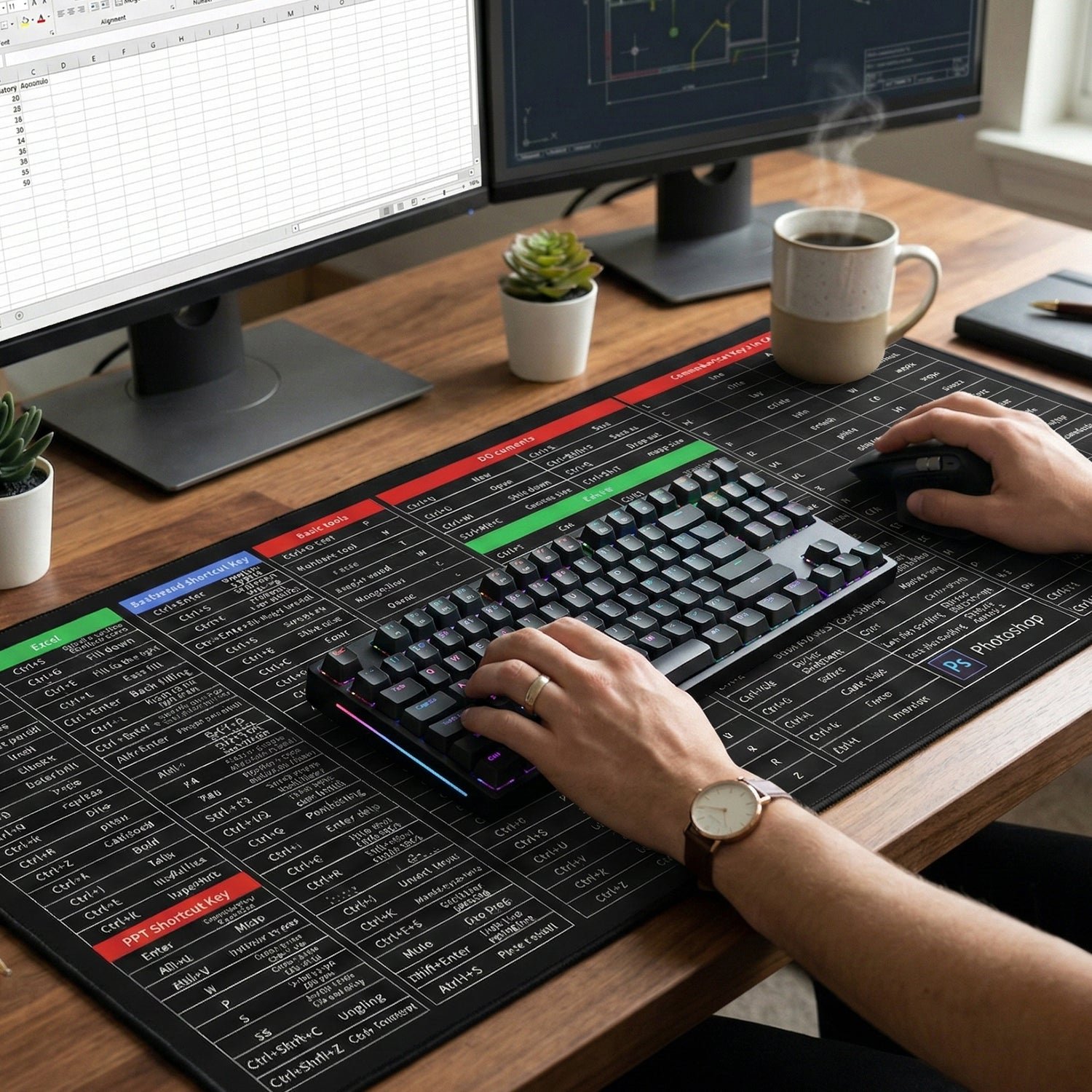 Shortcut Keyboard Mouse Pad Extended Desk Mat 70 x 30 Cm