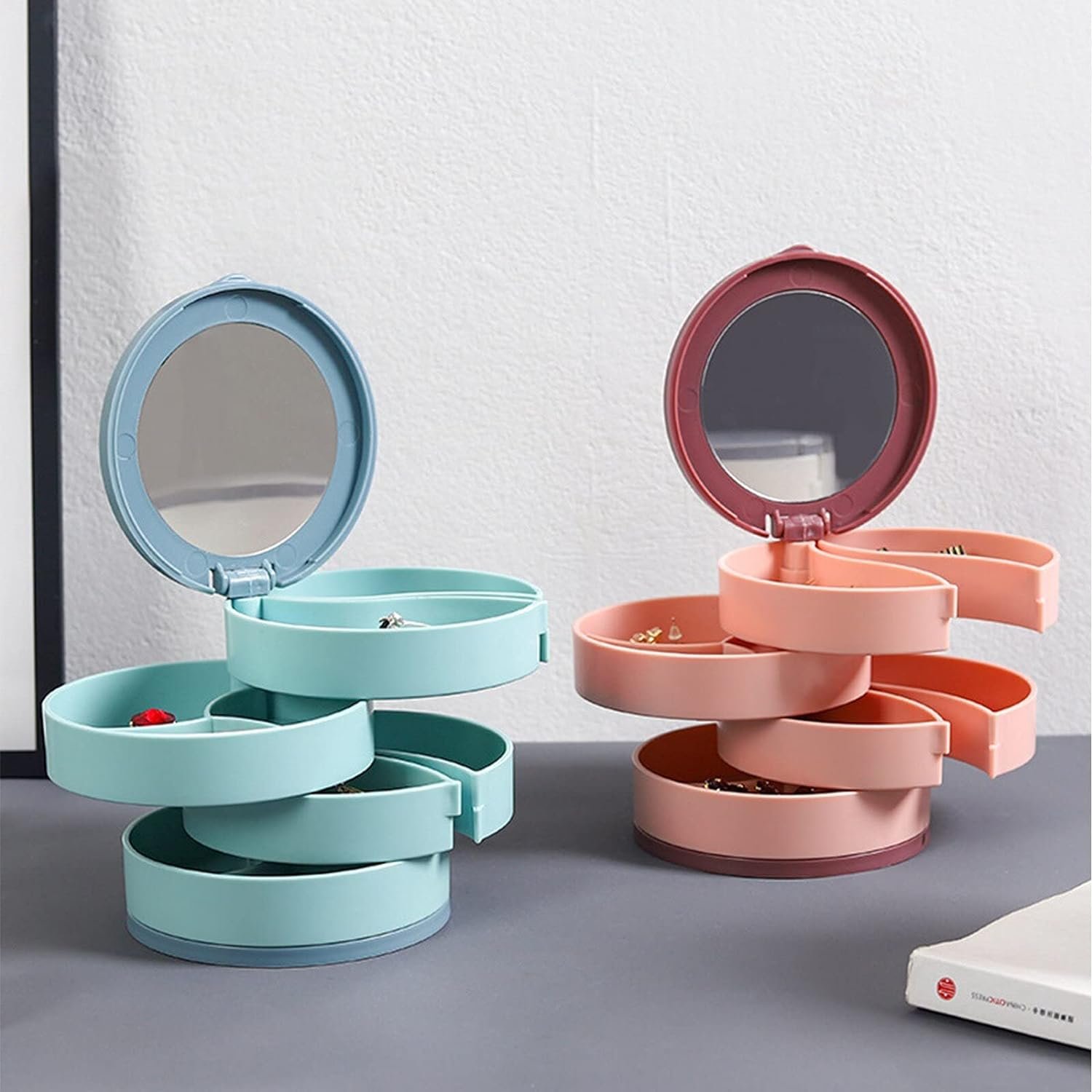 4 Layers Jewellery Box, 360 Degree Rotating Jewelry Box, Jewelry and Earring Organizer Box with Mirror, Accessory Storage Box, Travel Decor Portable Jewelry Case Ornaments Storage Box Necklace Jewelry Organizer Jewelry Organizer Box