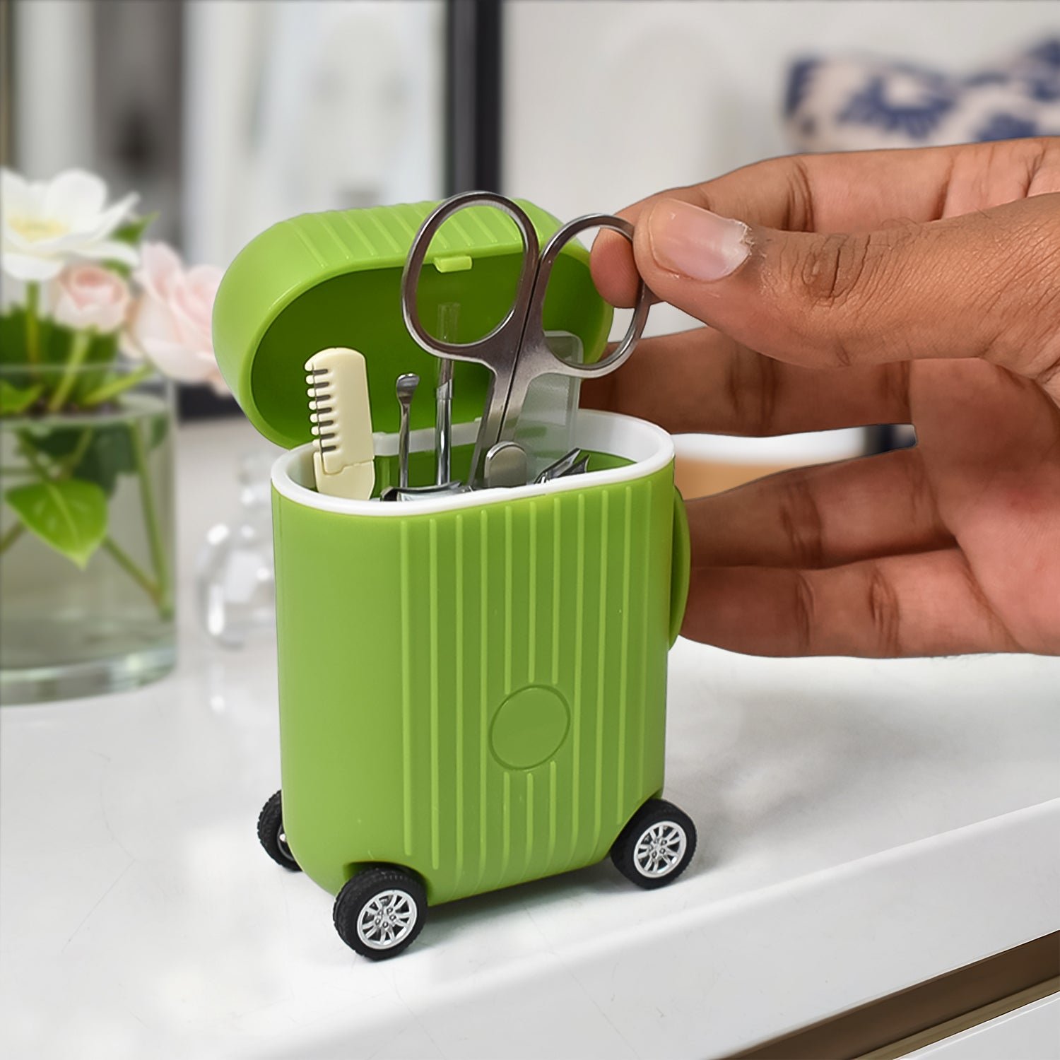 Manicure & Pedicure Kit – 8 Pc Grooming Set with 4-Wheel Suitcase Trolley
