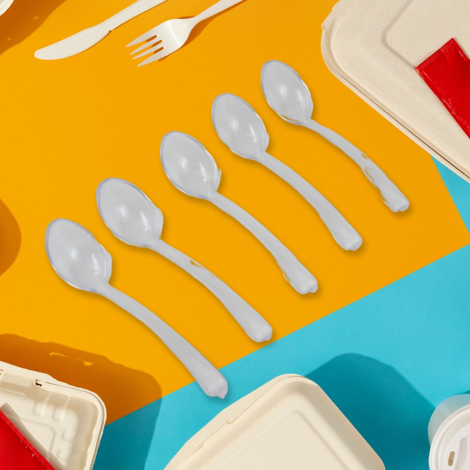 Rotating Spice Jars Vertical Rotatable Seasoning Box 5 Section / Tier 5 Spoon (1 Set)