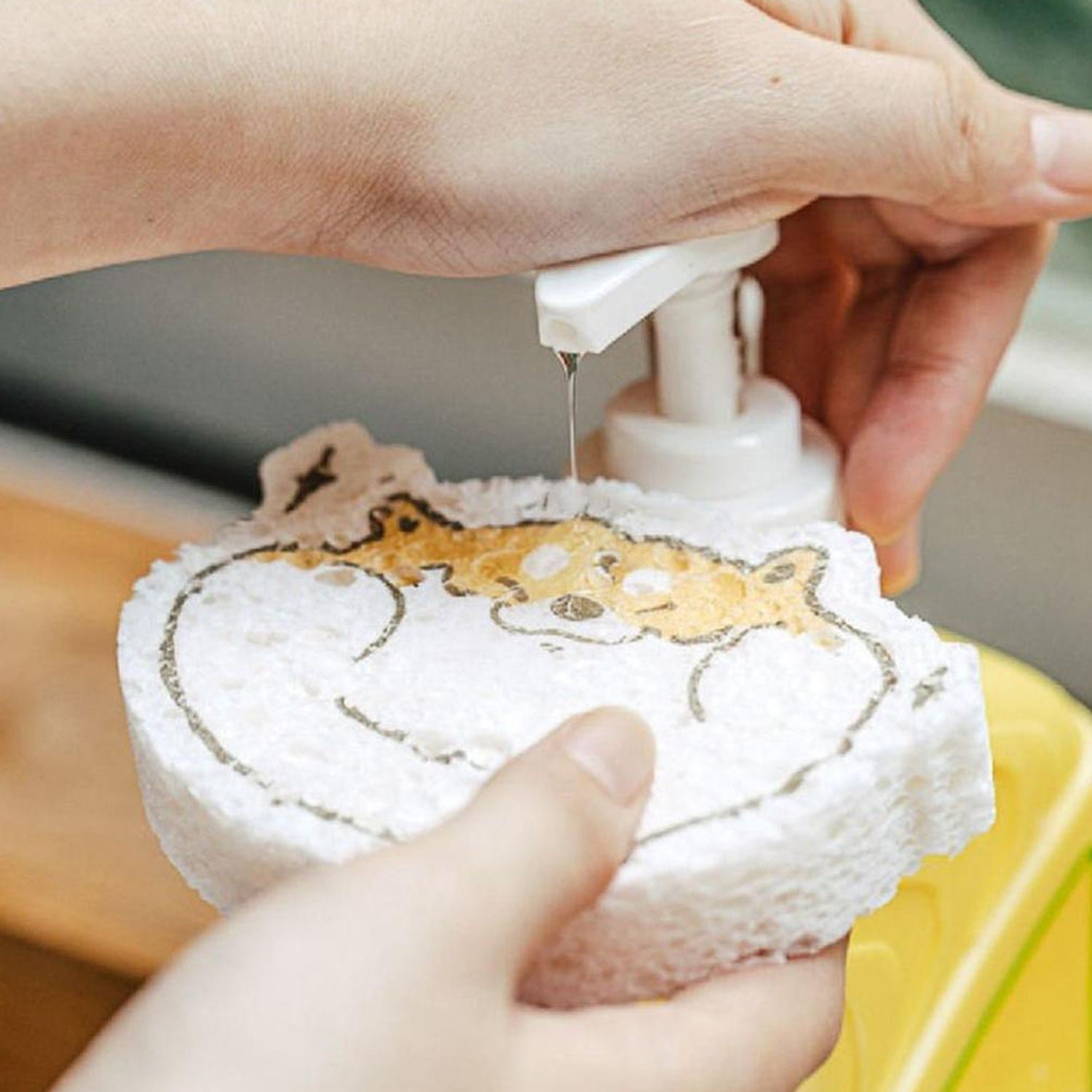 Cartoon Wood Pulp Sponge for Dishwashing  Absorbent Cleaning Pad