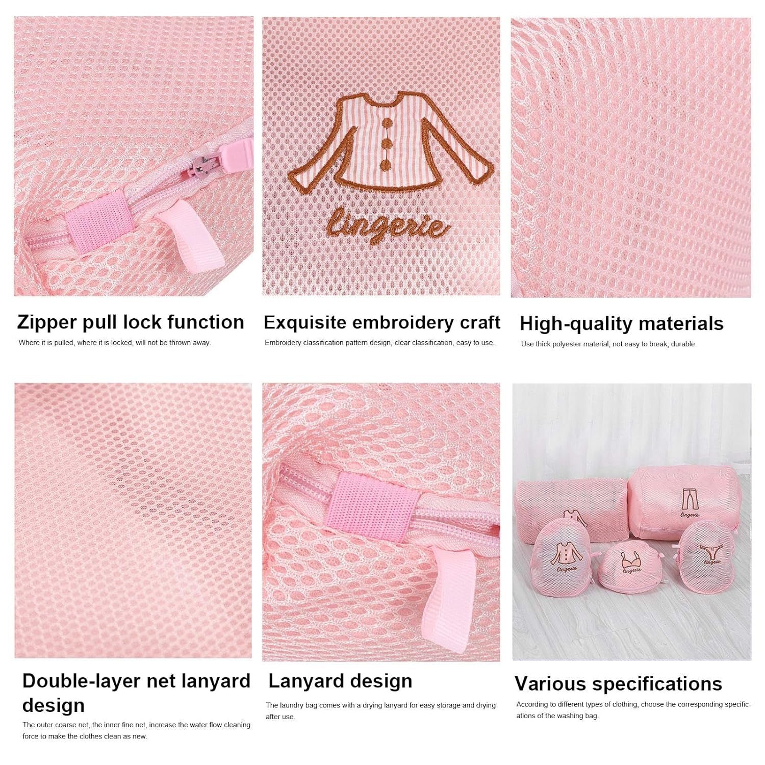 Zippered Mesh Laundry Wash Bags for Delicates & Lingerie (5 Pc Set)