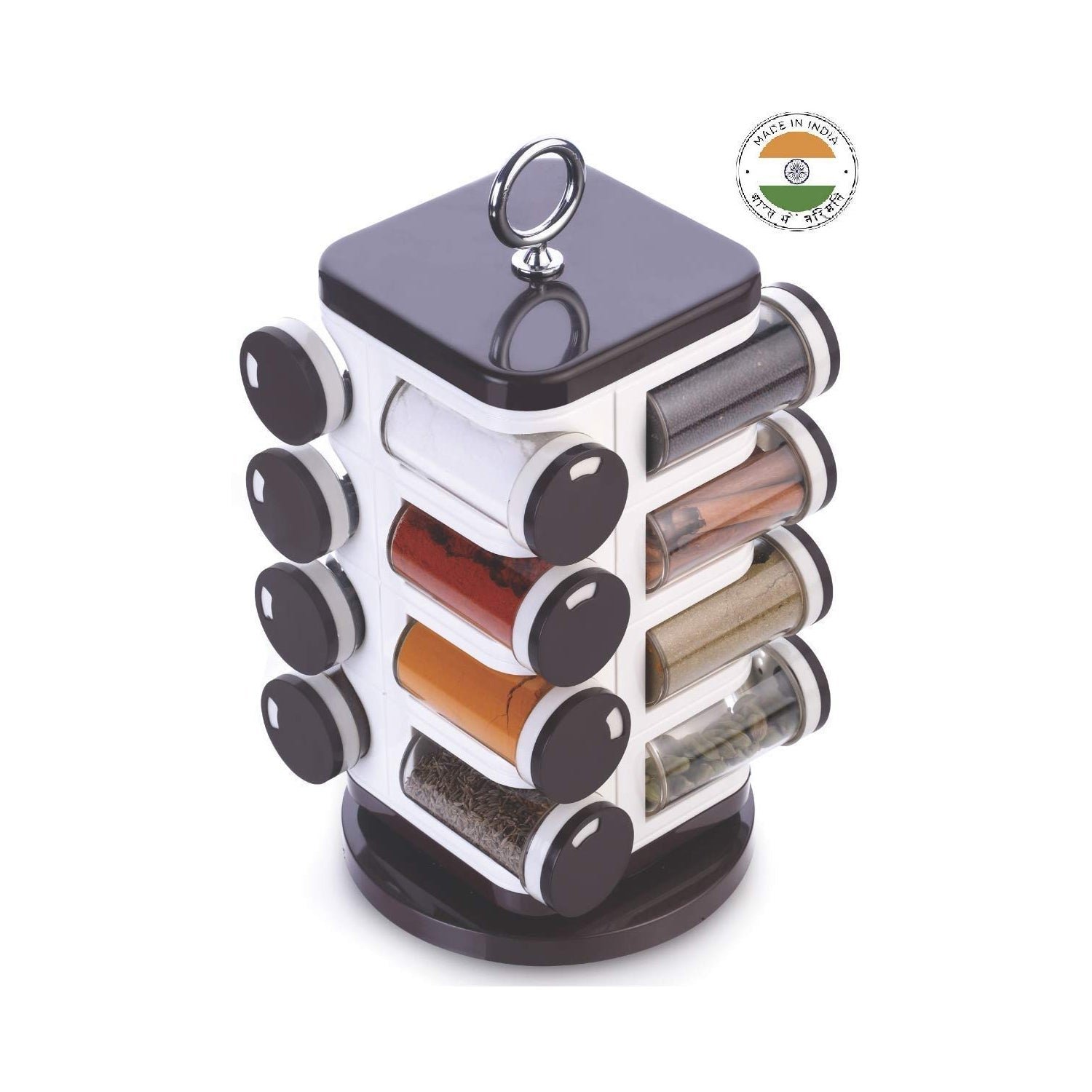 Ganesh Multipurpose Revolving Spice Rack With 16 Pcs Dispenser each 100 ml Plastic
