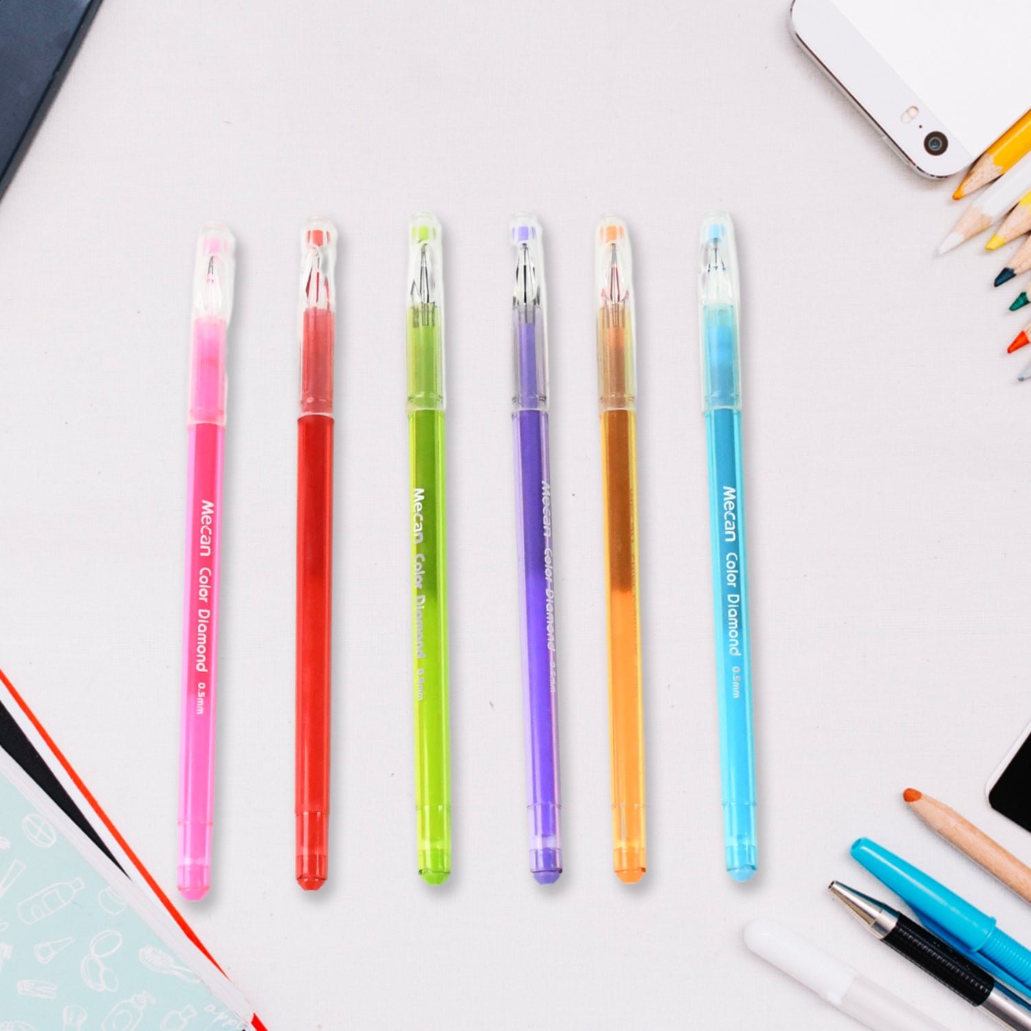 Multi Colour Gel Pen Set, Set of 6 Colours (6 Pcs Set)